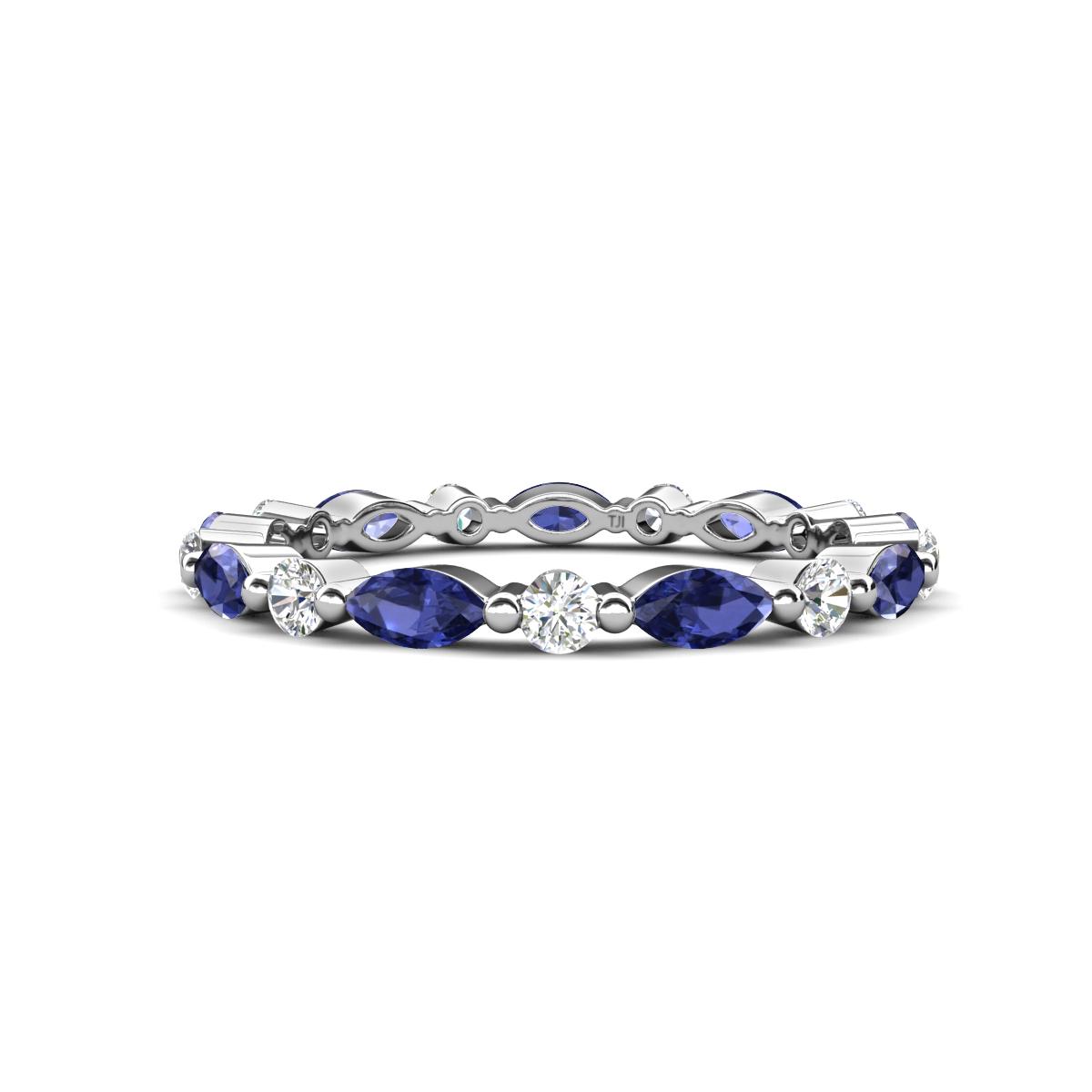 Mira 0.95 ctw Marquise Iolite and Round Lab Grown Diamond Women Stackable Eternity Band 
