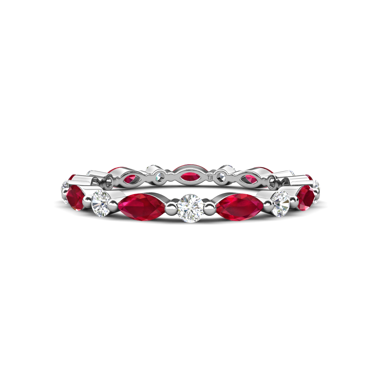 Mira 1.31 ctw Marquise Ruby and Round Lab Grown Diamond Women Stackable Eternity Band 