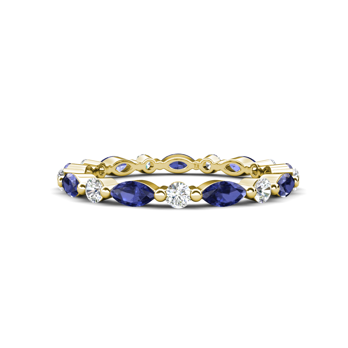 Mira 0.95 ctw Marquise Iolite and Round Lab Grown Diamond Women Stackable Eternity Band 