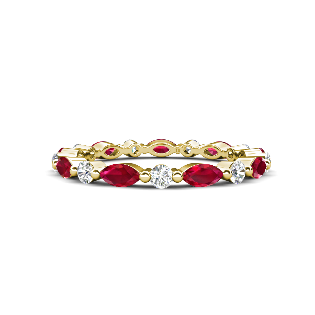Mira 1.31 ctw Marquise Ruby and Round Lab Grown Diamond Women Stackable Eternity Band 