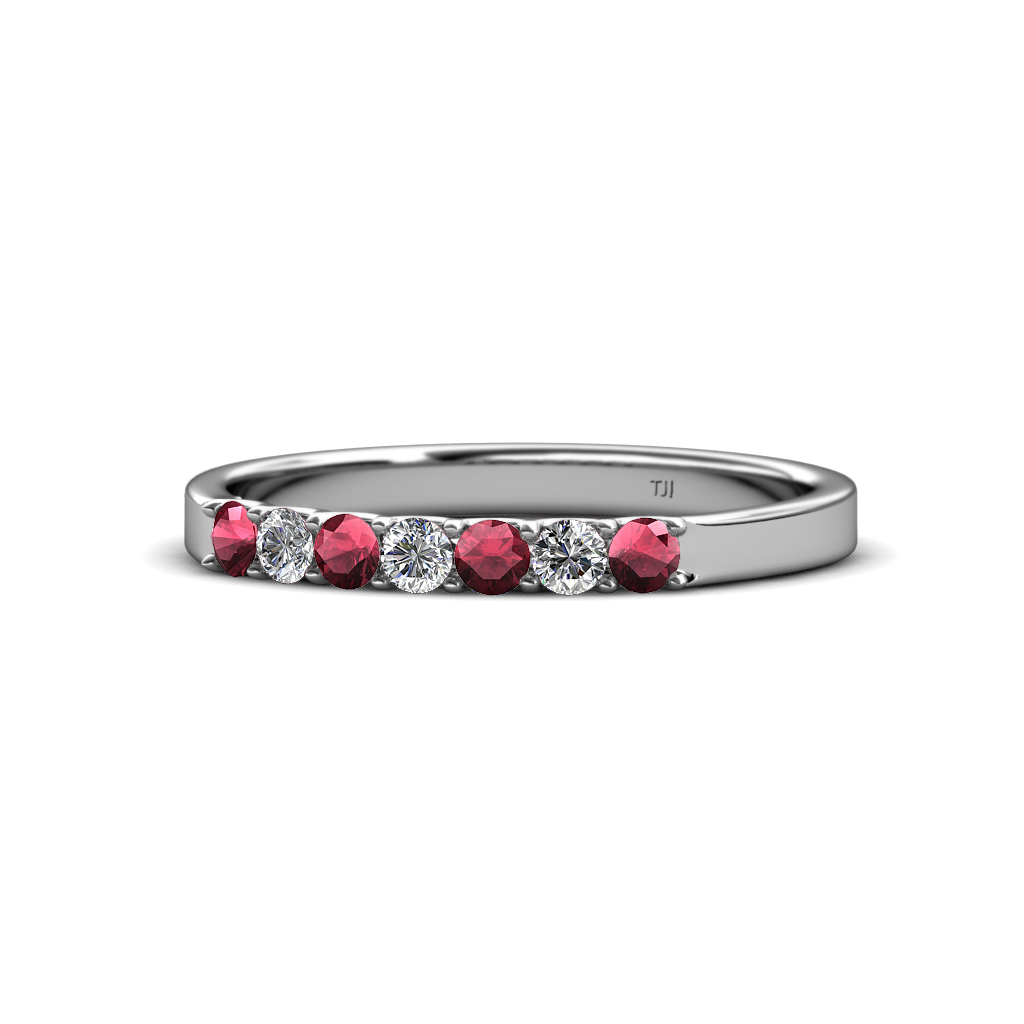 Fiala 2.40 mm Rhodolite Garnet and Diamond Wedding Band 
