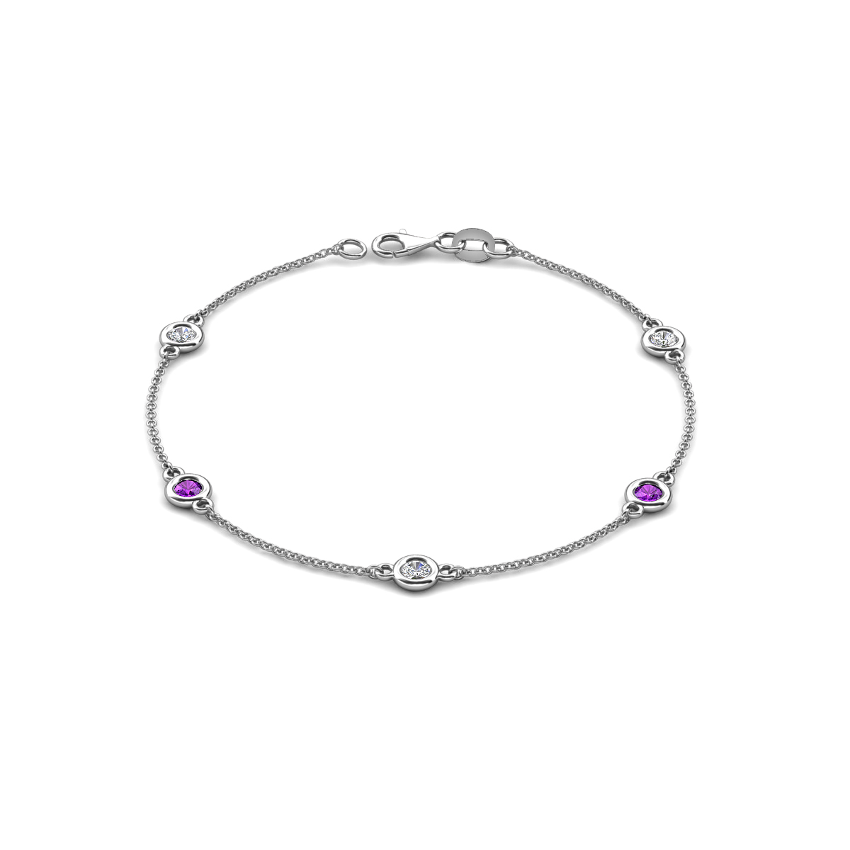 Aizza 1.15 ctw Amethyst and Lab Grown Diamond (4 mm) Station Bracelet 