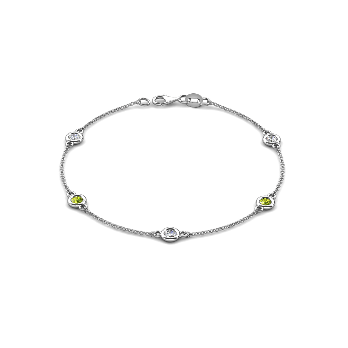 Aizza 1.38 ctw Peridot and Lab Grown Diamond (4 mm) Station Bracelet 