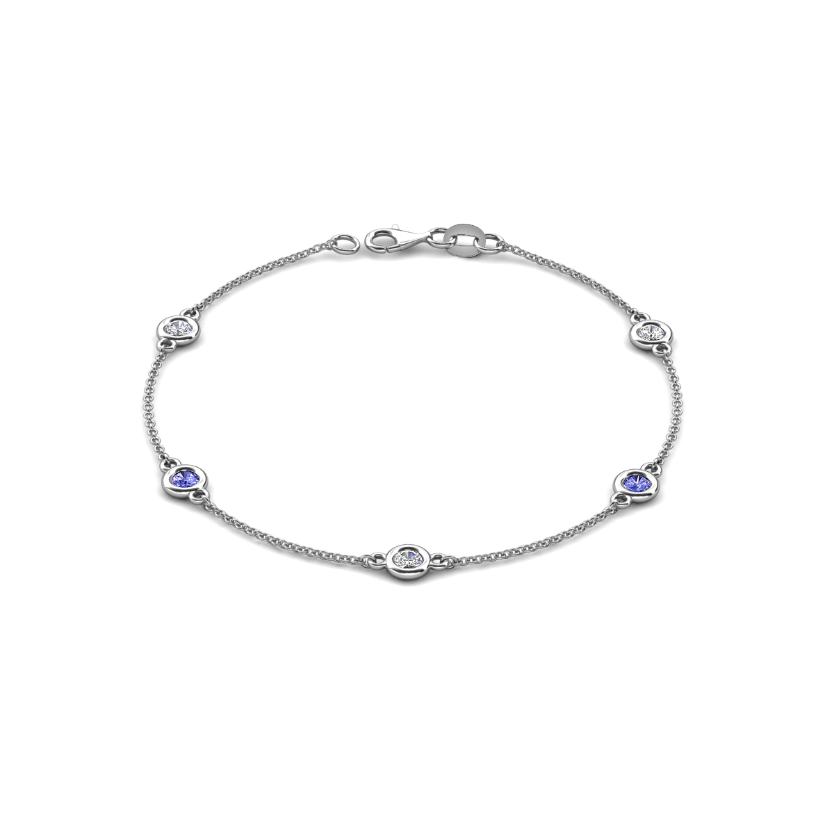 Aizza 1.21 ctw Tanzanite and Lab Grown Diamond (4 mm) Station Bracelet 