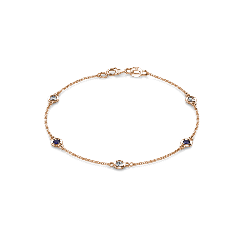 Aizza 0.79 ctw Blue Sapphire and Natural Diamond (3.50 mm) Station Bracelet 