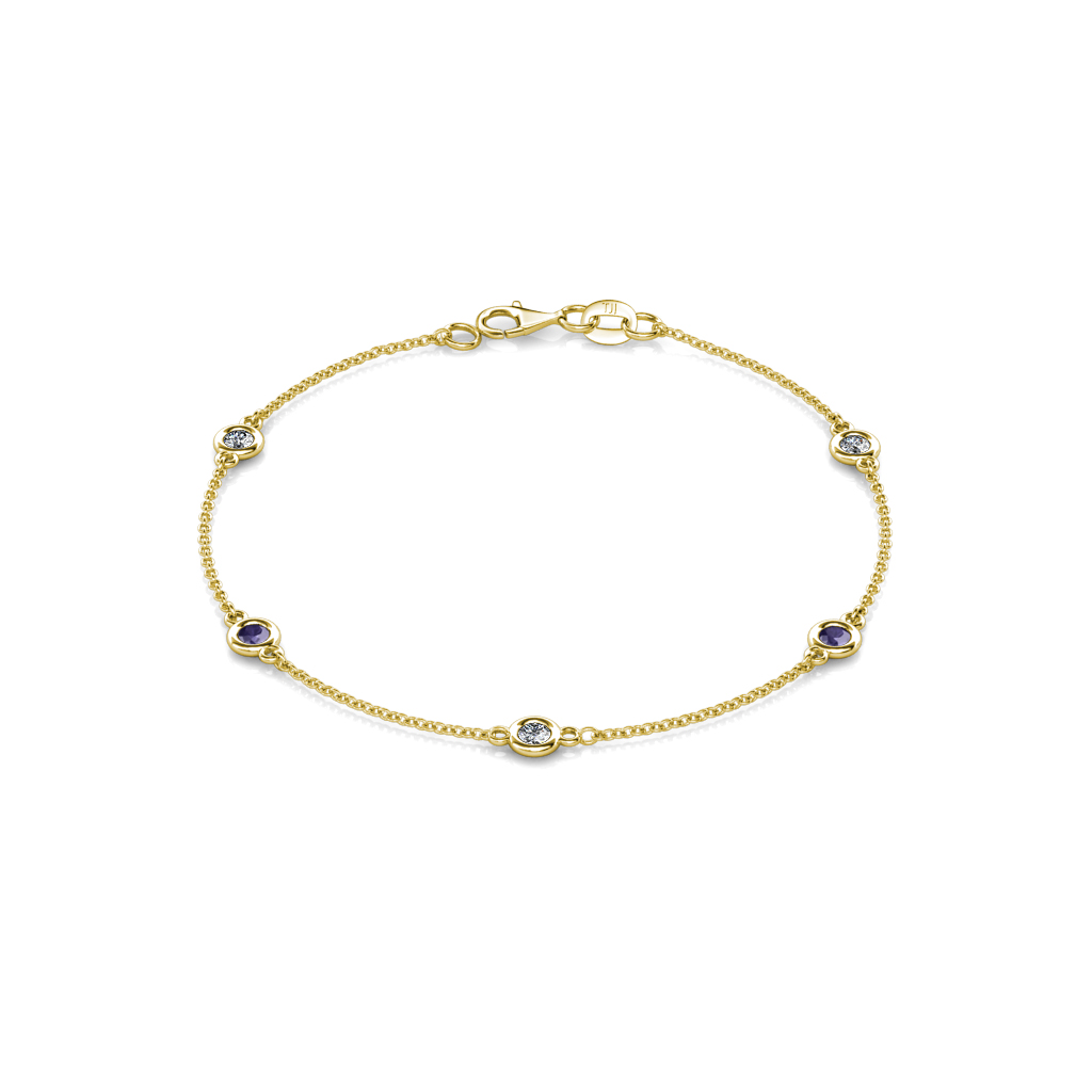 Aizza 0.73 ctw Iolite and Natural Diamond (3.50 mm) Station Bracelet 