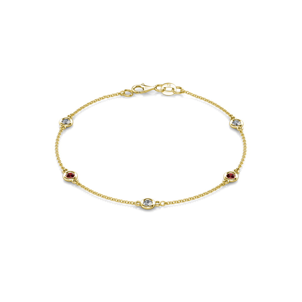 Aizza 0.79 ctw Red Garnet and Natural Diamond (3.50 mm) Station Bracelet 