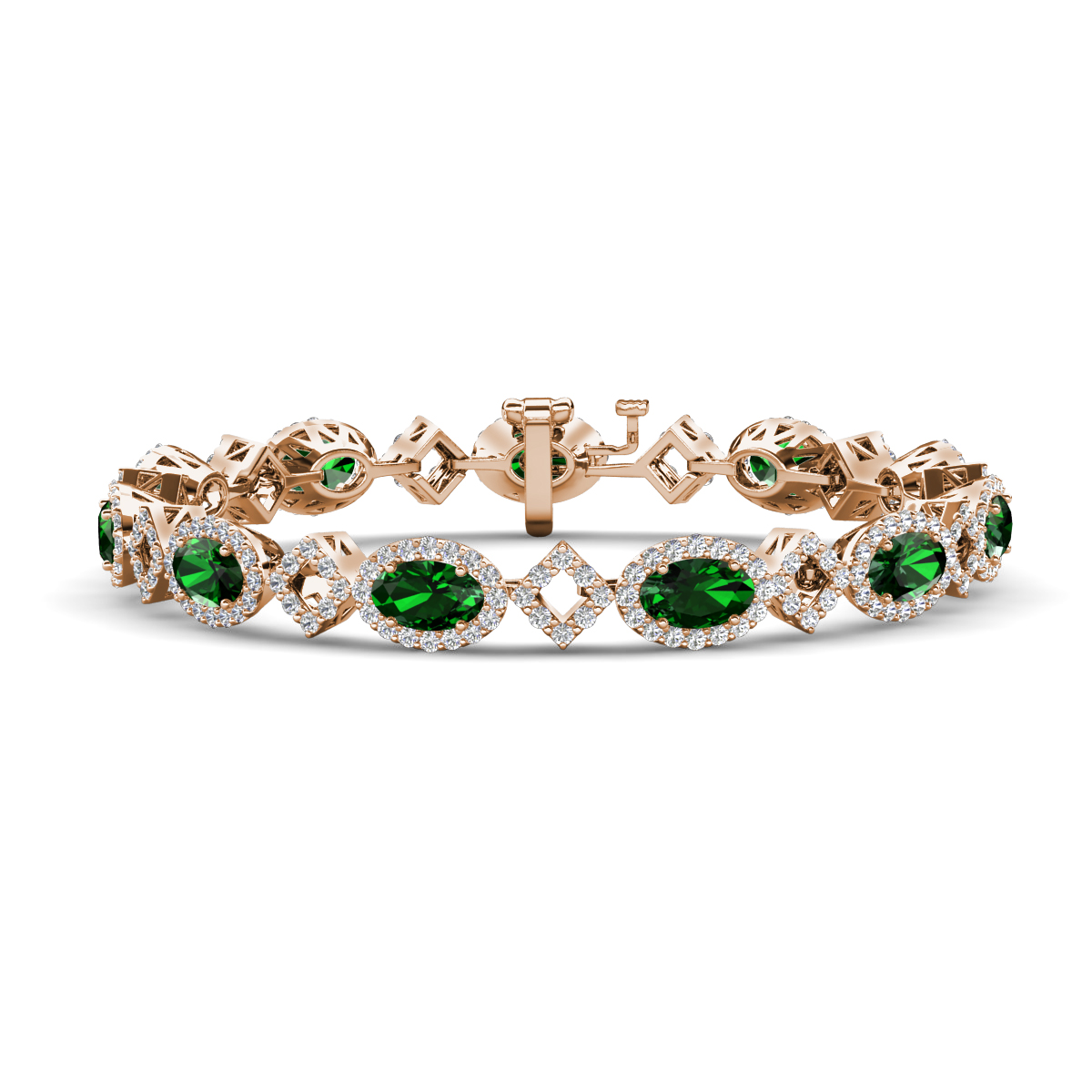 Ivanna 7.61 ctw Oval Created Emerald and Round Natural Diamond Eternity Tennis Bracelet 