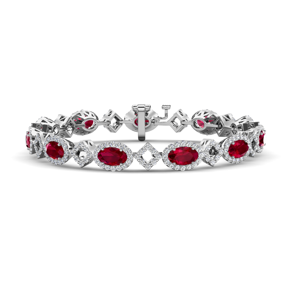 Ivanna 10.25 ctw Oval Created Ruby and Round Natural Diamond Eternity Tennis Bracelet 