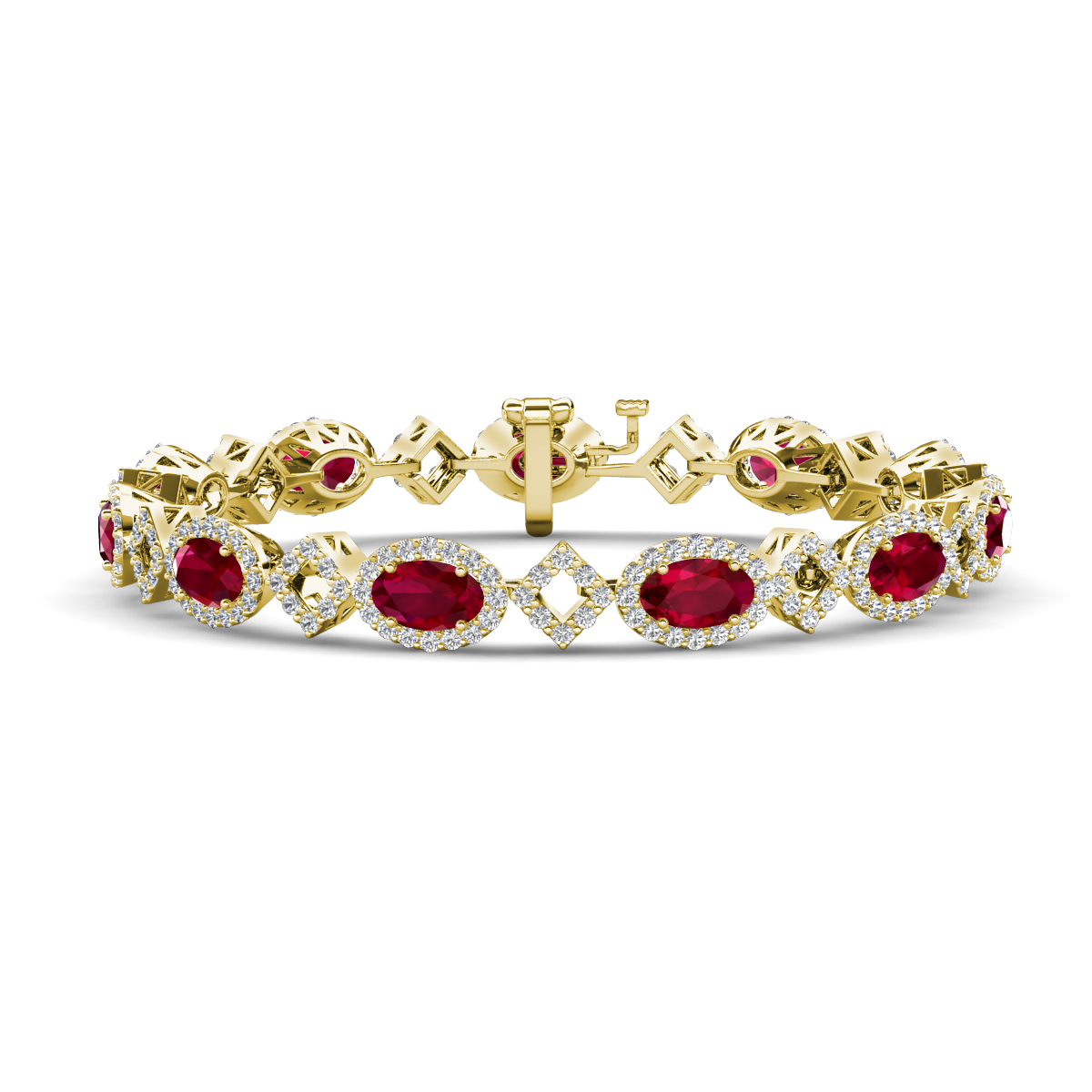 Ivanna 10.25 ctw Oval Created Ruby and Round Natural Diamond Eternity Tennis Bracelet 