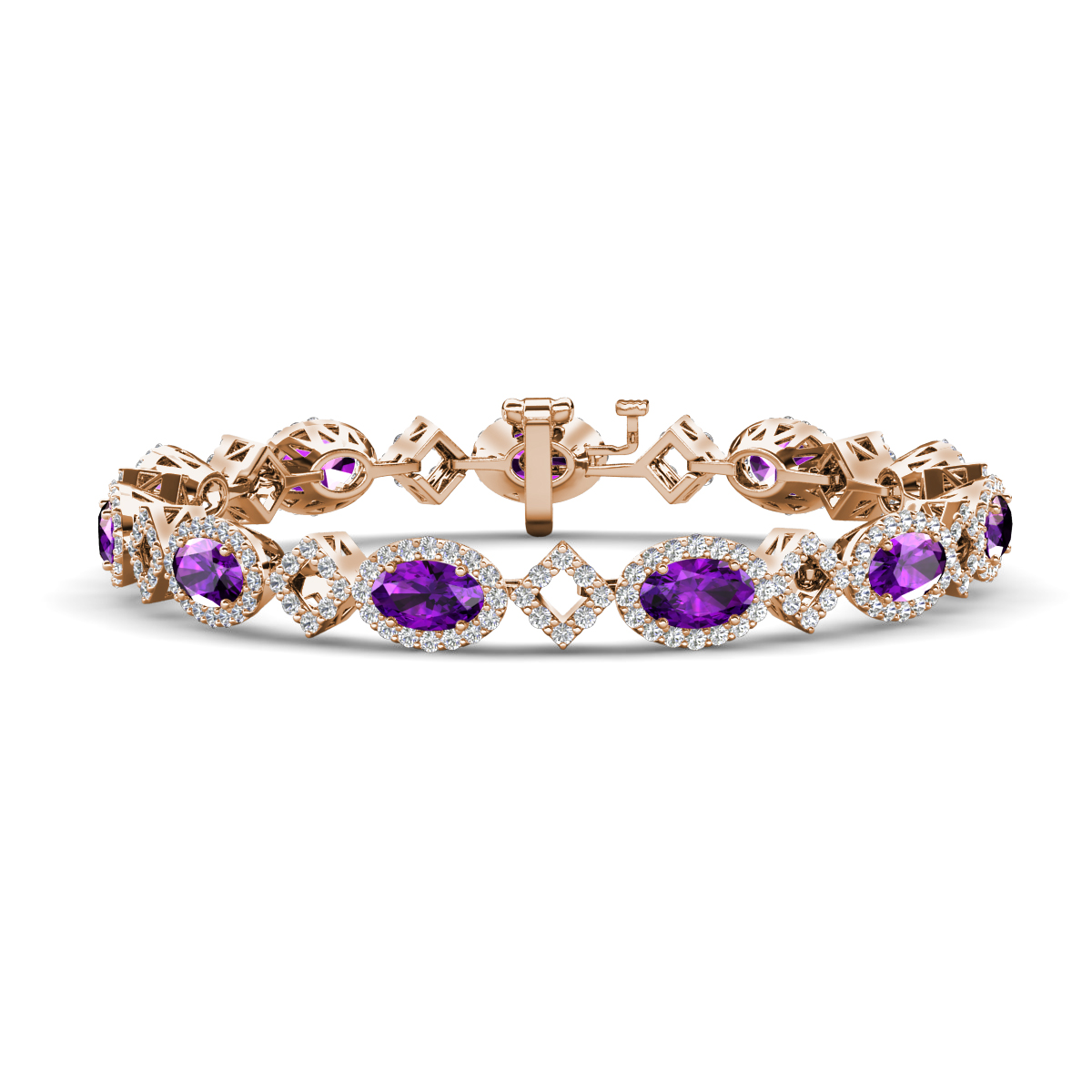 Ivanna 6.95 ctw Oval Amethyst and Round Natural Diamond Eternity Tennis Bracelet 