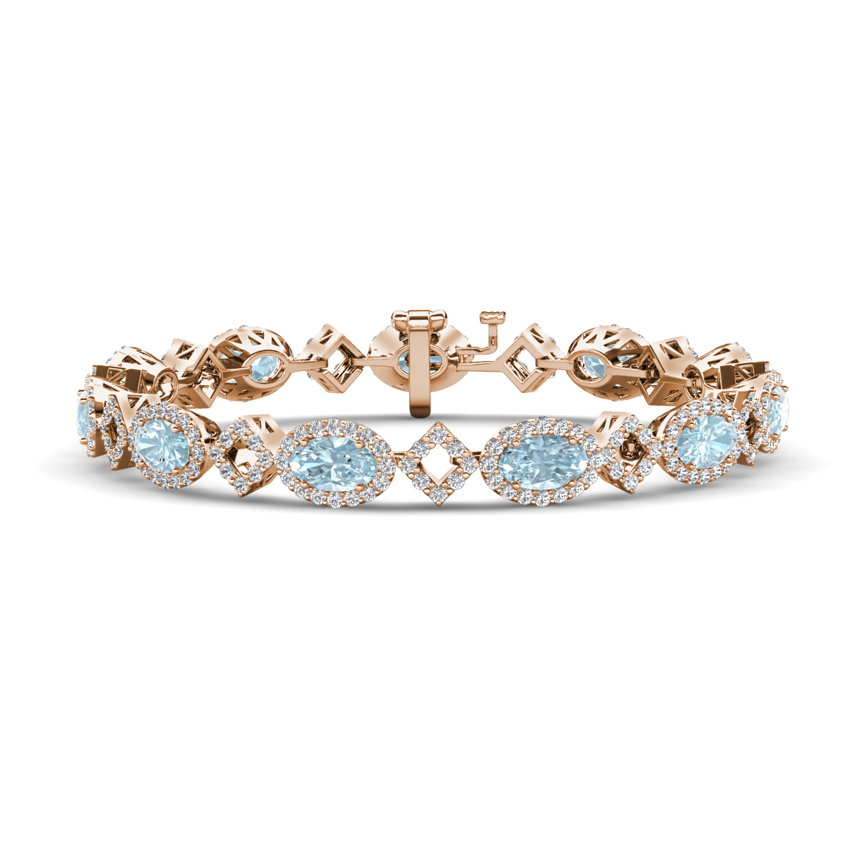 Ivanna 6.62 ctw Oval Aquamarine and Round Natural Diamond Eternity Tennis Bracelet 