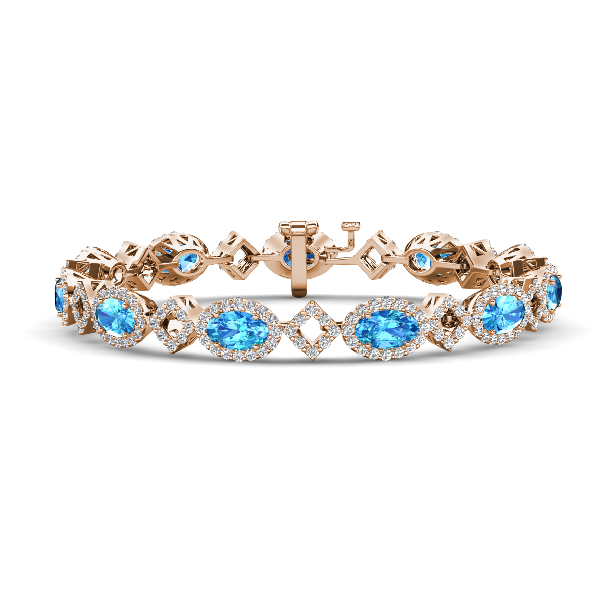 Ivanna 8.49 ctw Oval Blue Topaz and Round Natural Diamond Eternity Tennis Bracelet 