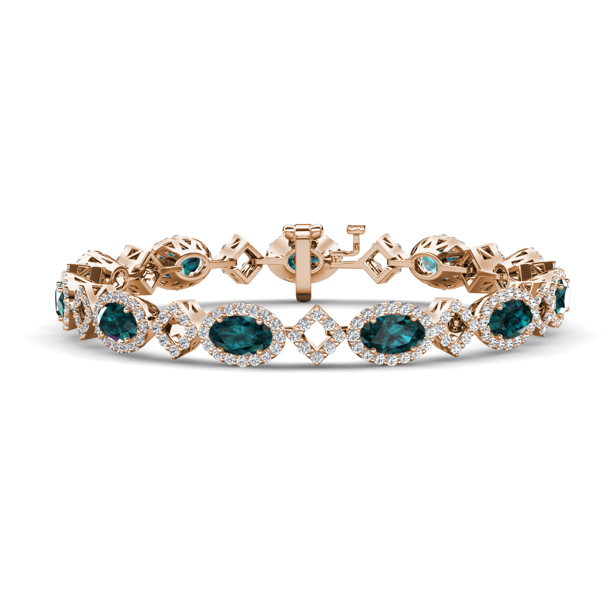 Ivanna 8.49 ctw Oval London Blue Topaz and Round Natural Diamond Eternity Tennis Bracelet 