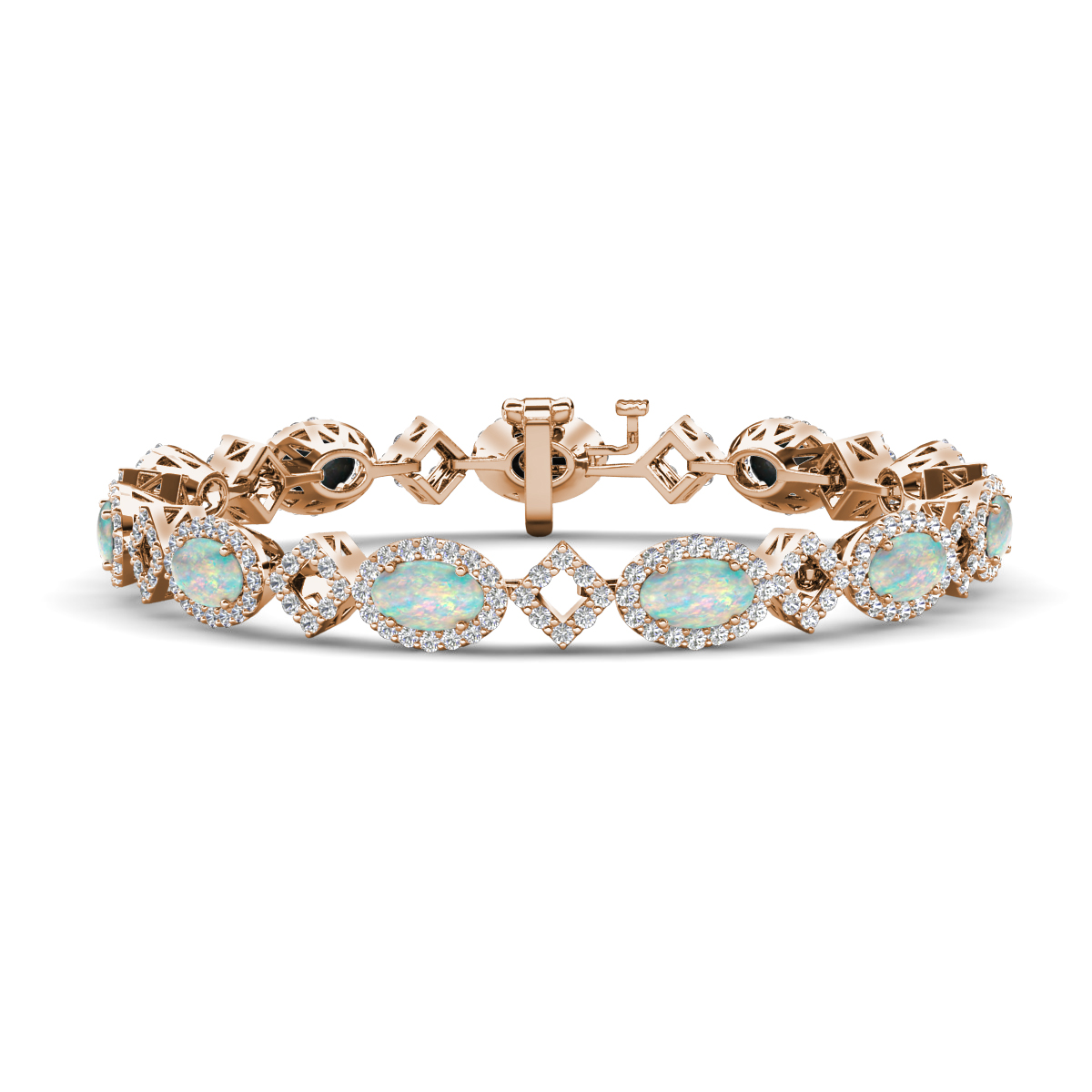Ivanna 5.41 ctw Oval Opal and Round Natural Diamond Eternity Tennis Bracelet 