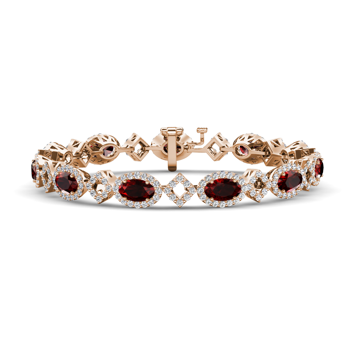 Ivanna 8.49 ctw Oval Red Garnet and Round Natural Diamond Eternity Tennis Bracelet 