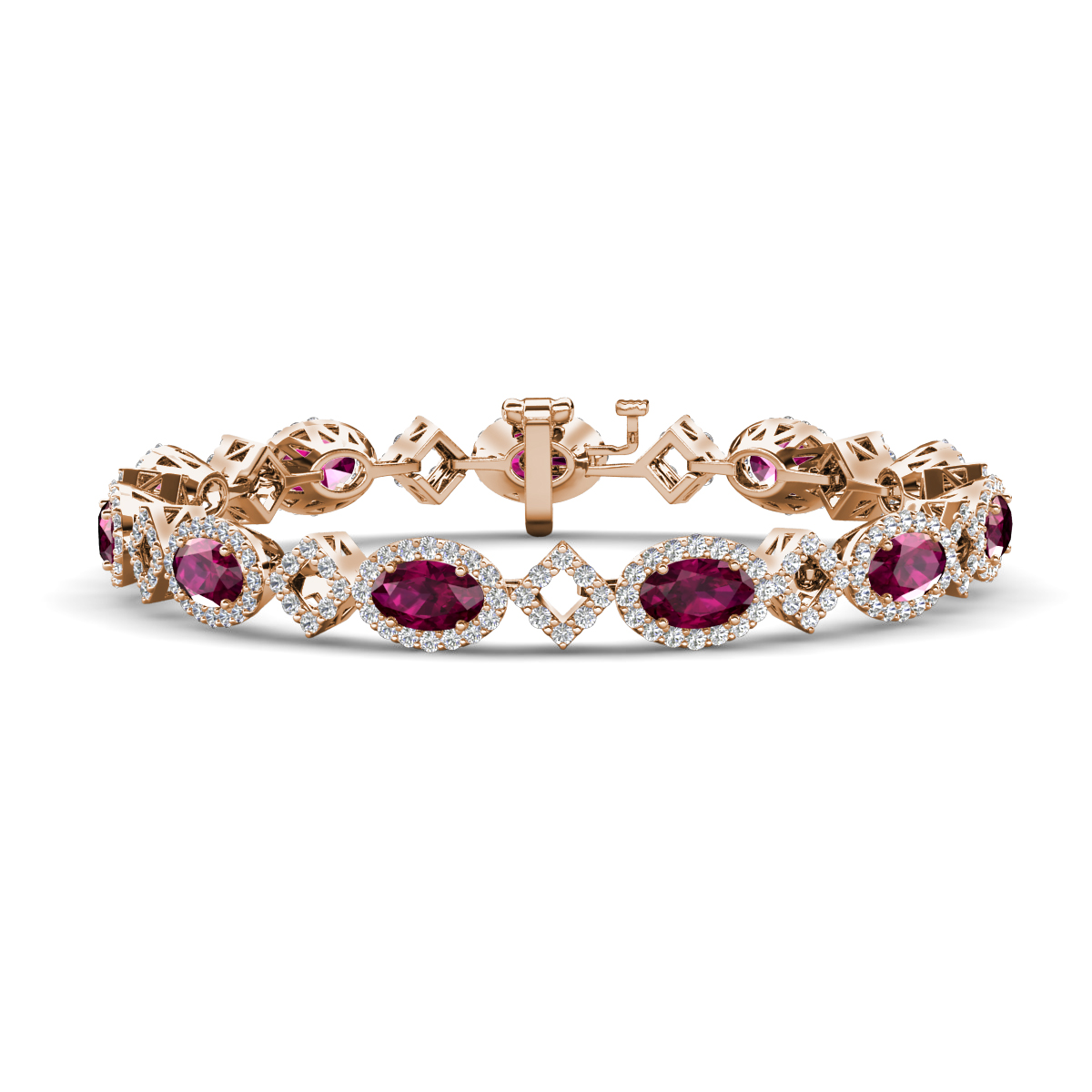 Ivanna 9.04 ctw Oval Rhodolite Garnet and Round Natural Diamond Eternity Tennis Bracelet 