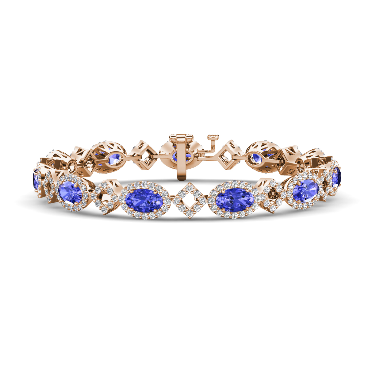 Ivanna 7.61 ctw Oval Tanzanite and Round Natural Diamond Eternity Tennis Bracelet 