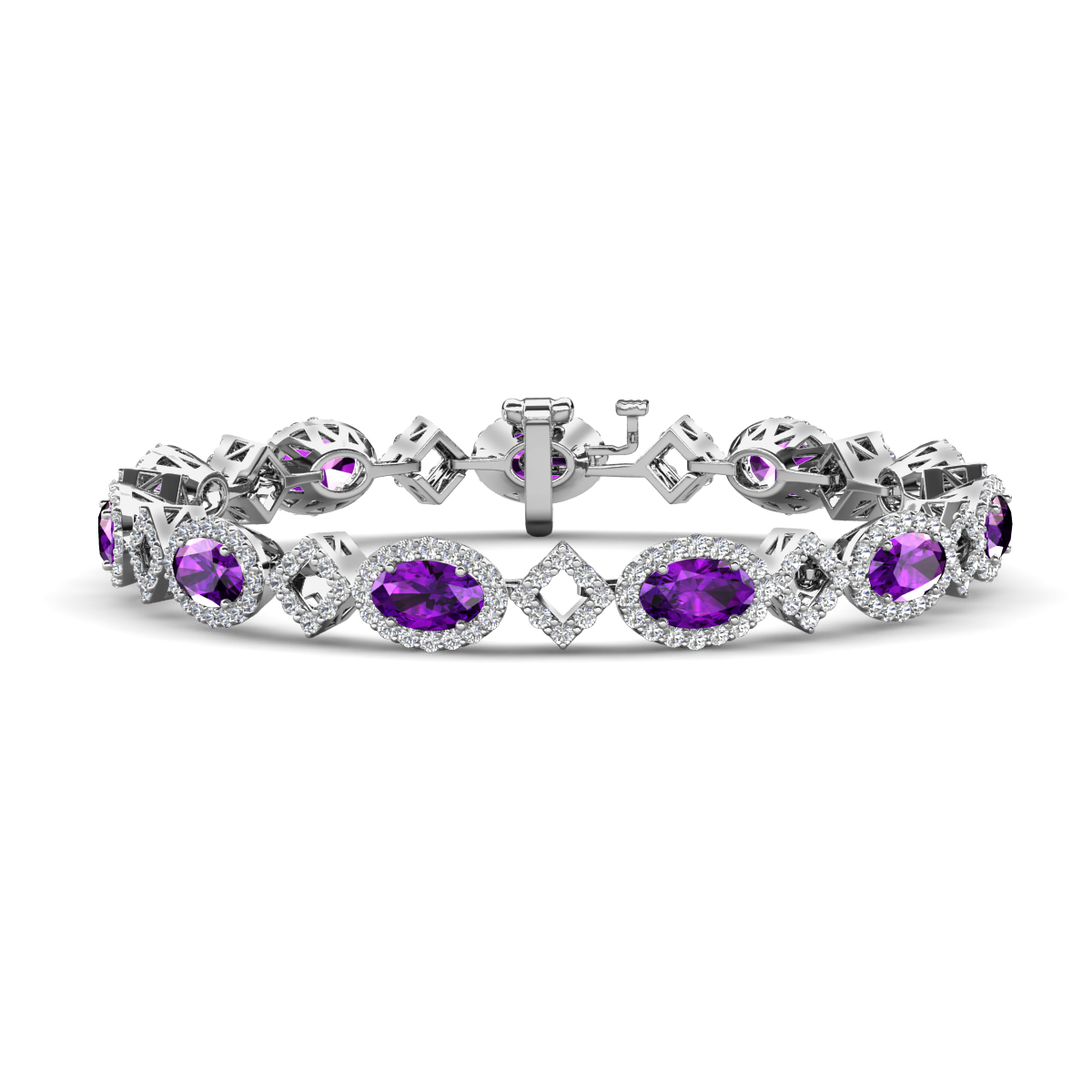 Ivanna 6.95 ctw Oval Amethyst and Round Natural Diamond Eternity Tennis Bracelet 
