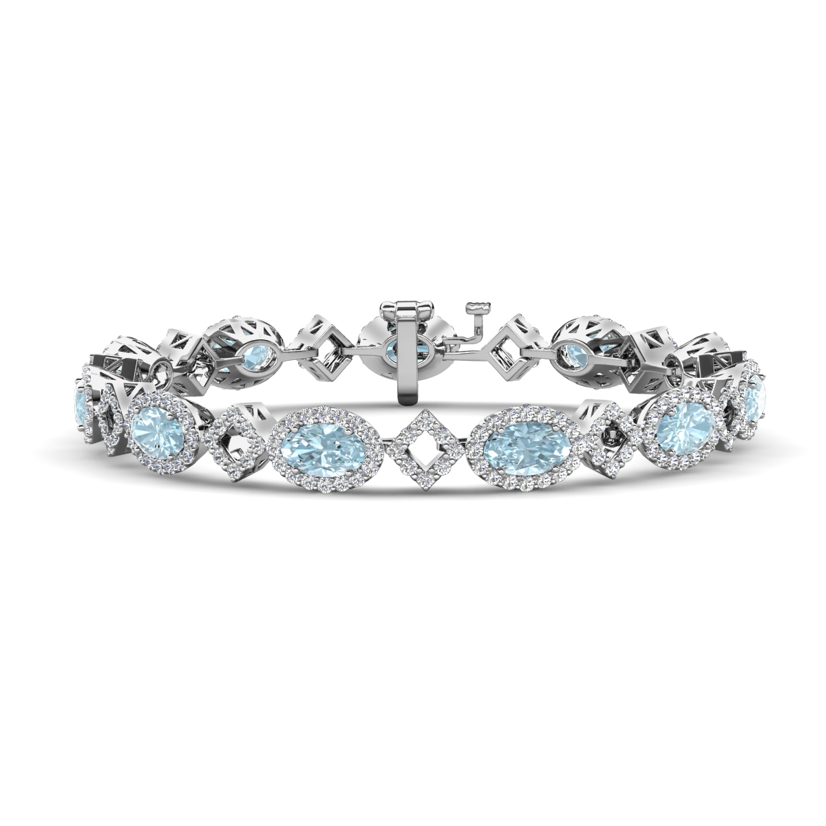 Ivanna 6.62 ctw Oval Aquamarine and Round Natural Diamond Eternity Tennis Bracelet 