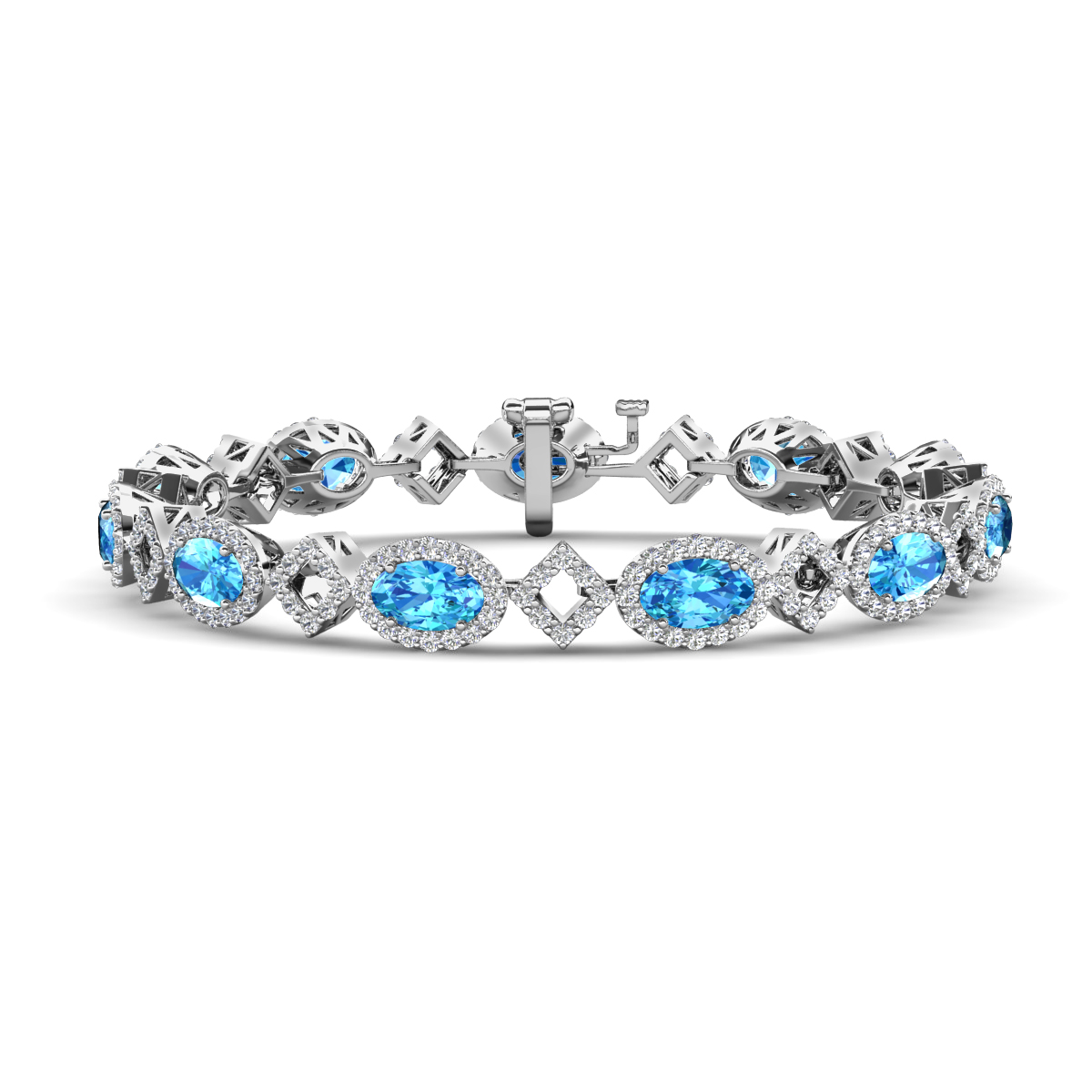 Ivanna 8.49 ctw Oval Blue Topaz and Round Natural Diamond Eternity Tennis Bracelet 