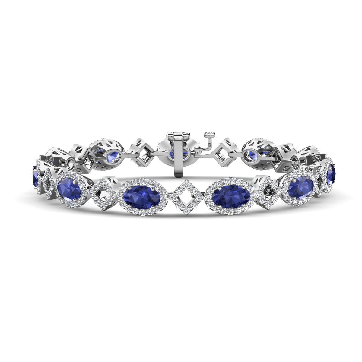 Ivanna 6.51 ctw Oval Iolite and Round Natural Diamond Eternity Tennis Bracelet 