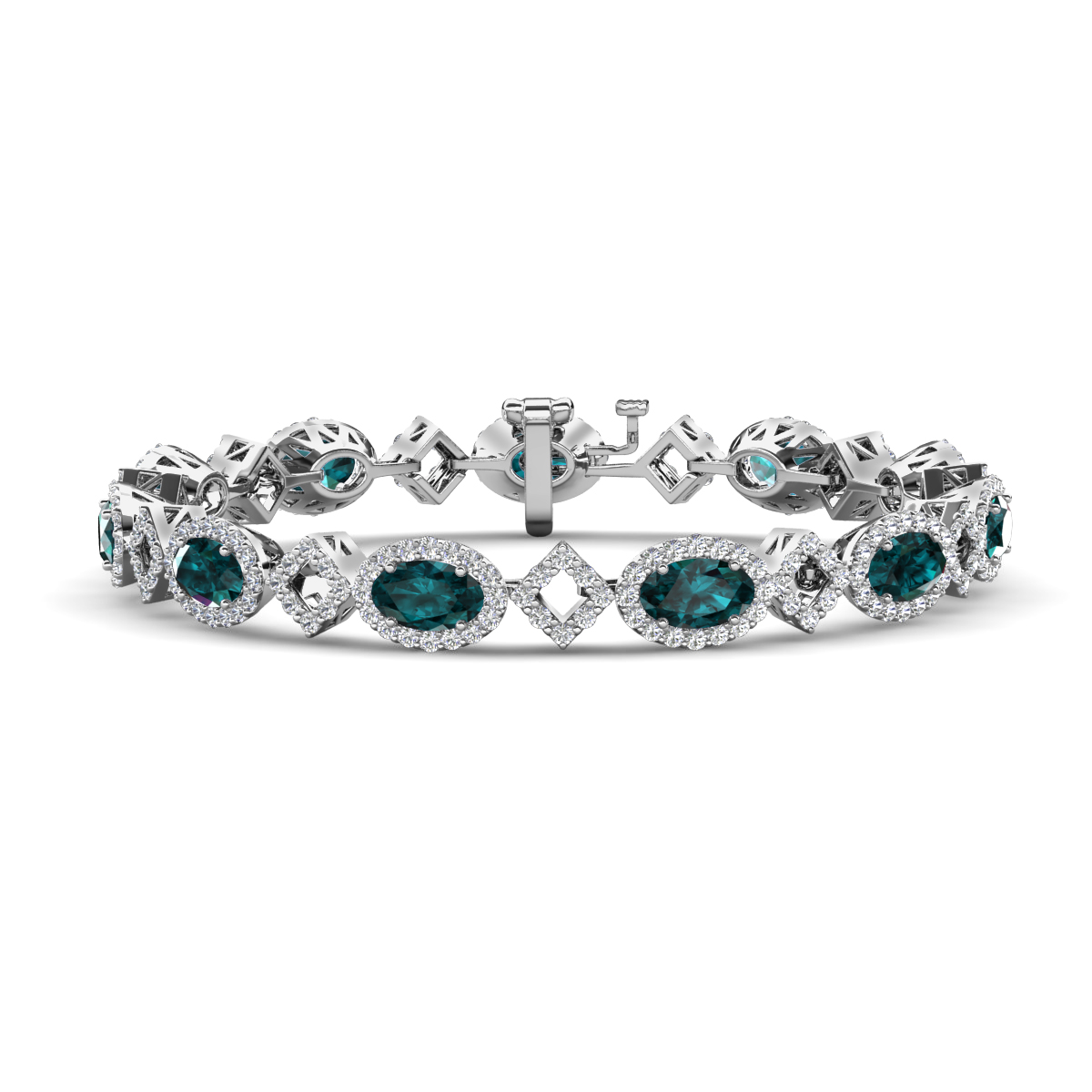 Ivanna 8.49 ctw Oval London Blue Topaz and Round Natural Diamond Eternity Tennis Bracelet 