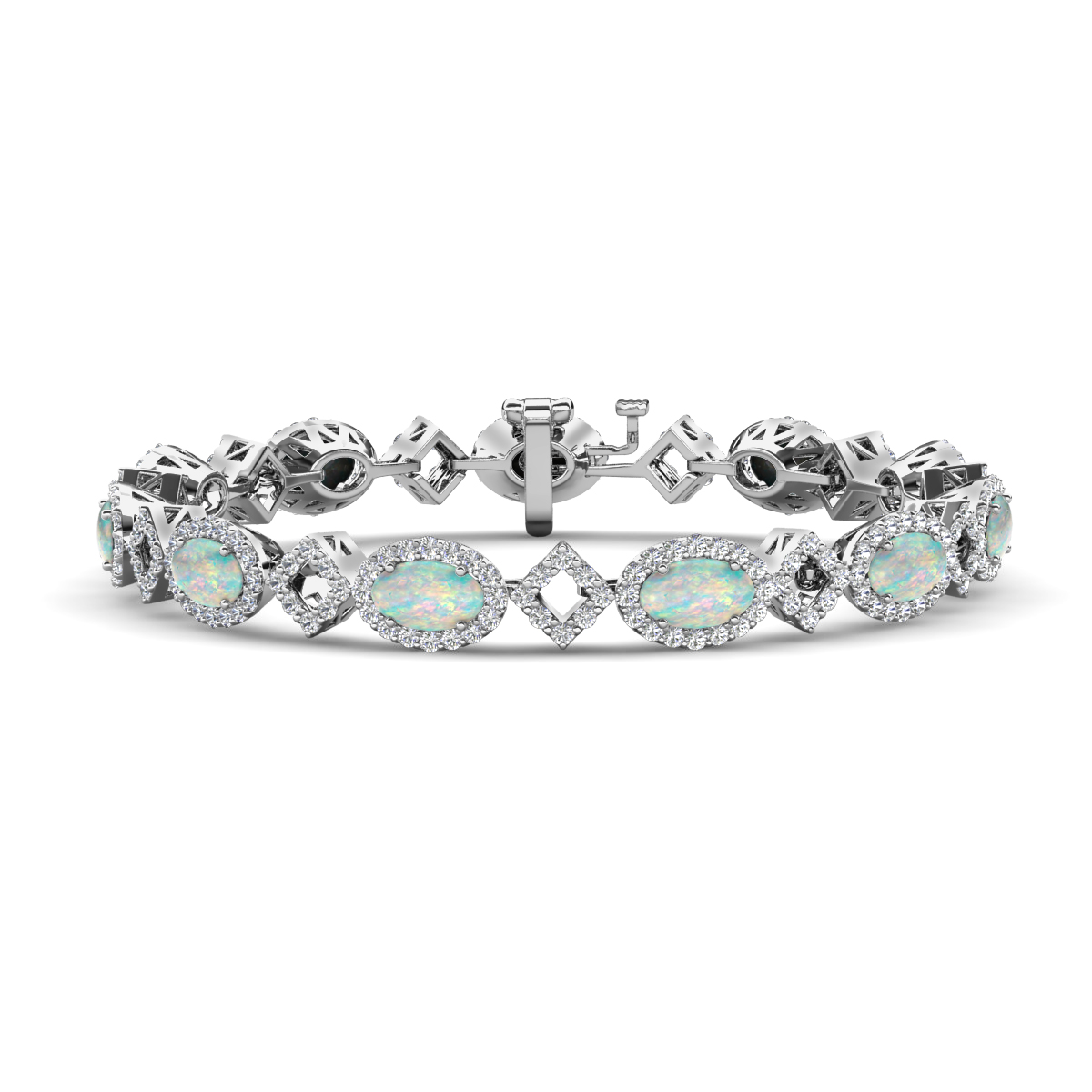 Ivanna 5.41 ctw Oval Opal and Round Natural Diamond Eternity Tennis Bracelet 