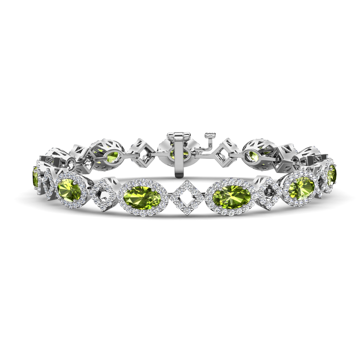 Ivanna 8.16 ctw Oval Peridot and Round Natural Diamond Eternity Tennis Bracelet 