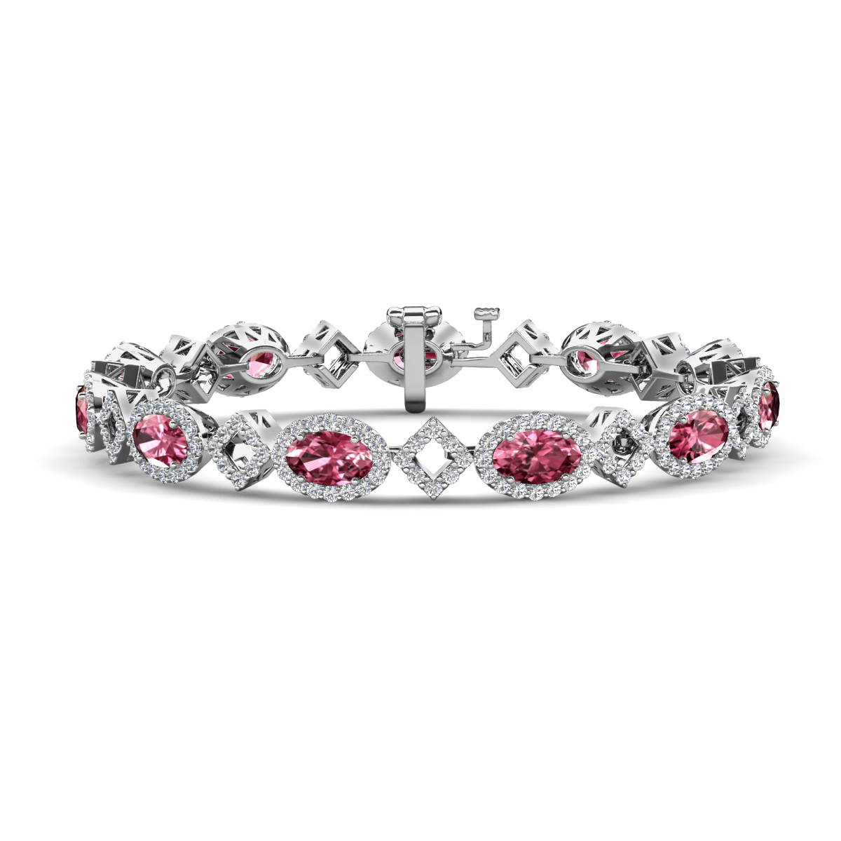 Ivanna 7.61 ctw Oval Pink Tourmaline and Round Natural Diamond Eternity Tennis Bracelet 