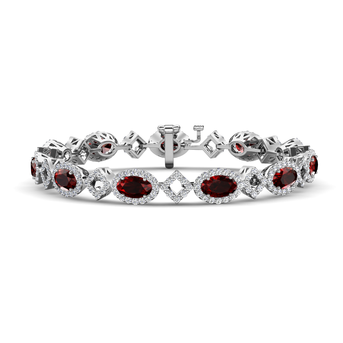 Ivanna 8.49 ctw Oval Red Garnet and Round Natural Diamond Eternity Tennis Bracelet 