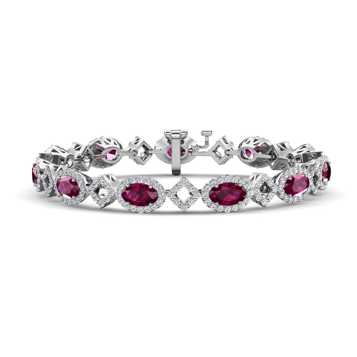 Ivanna 9.04 ctw Oval Rhodolite Garnet and Round Natural Diamond Eternity Tennis Bracelet 