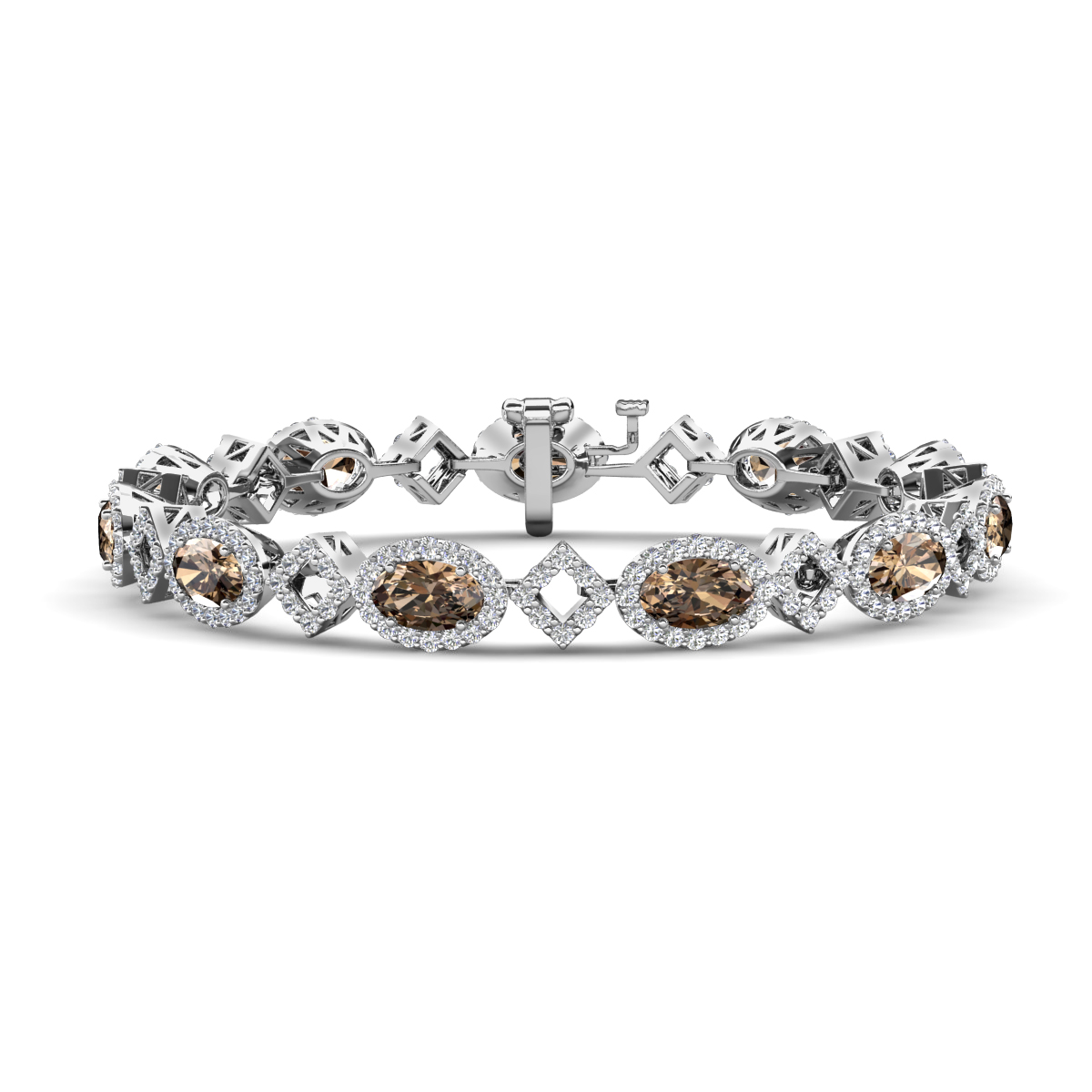 Ivanna 7.17 ctw Oval Smoky Quartz and Round Natural Diamond Eternity Tennis Bracelet 
