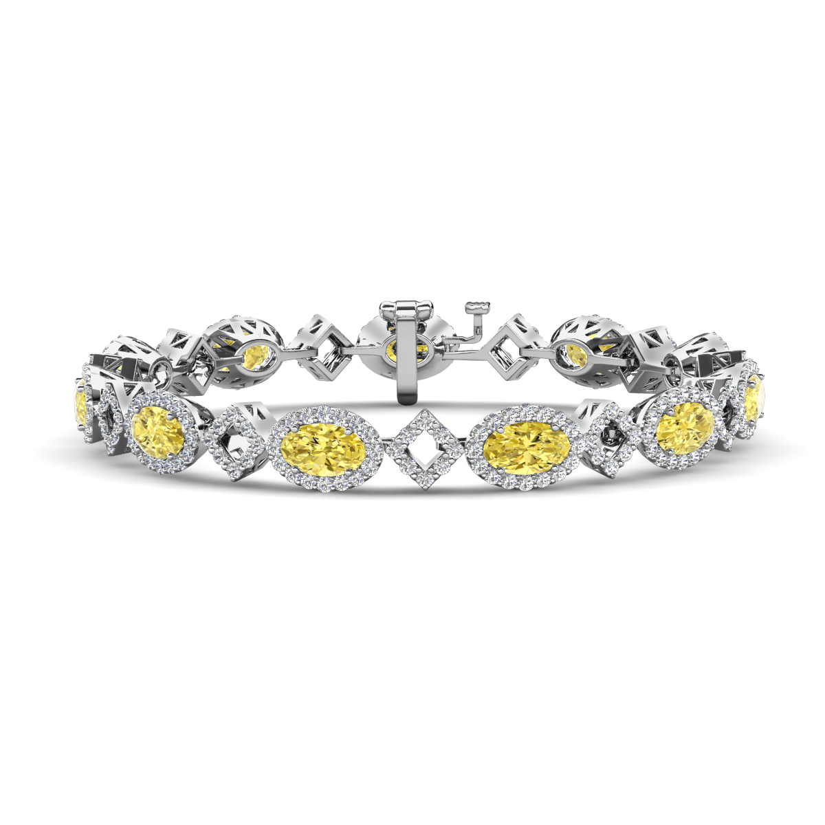Ivanna 10.25 ctw Oval Created Yellow Sapphire and Round Natural Diamond Eternity Tennis Bracelet 