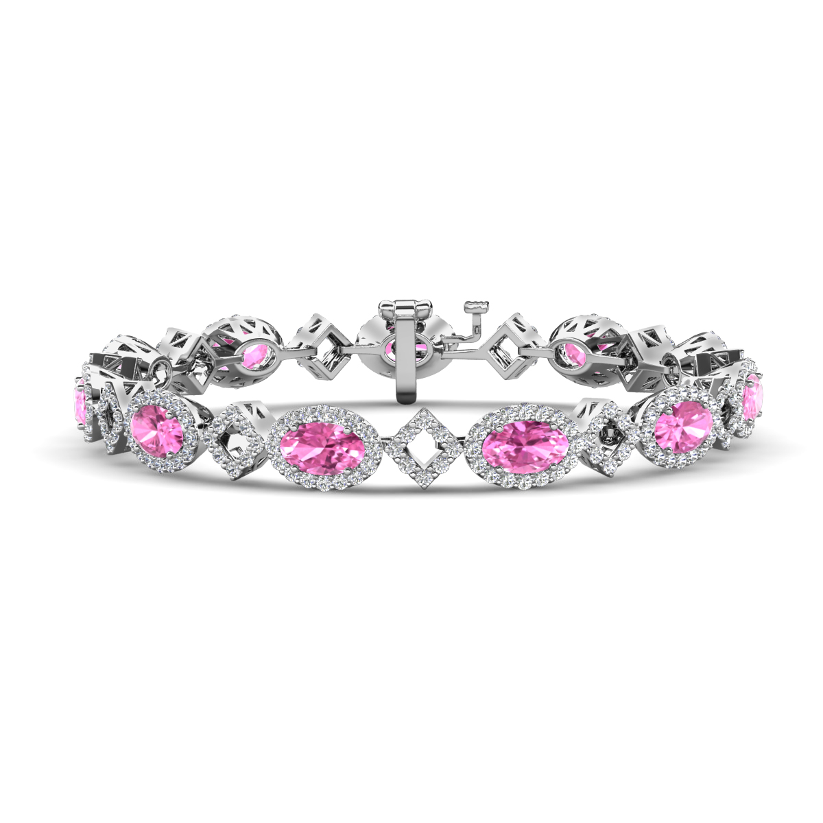 Ivanna 10.25 ctw Oval Created Pink Sapphire and Round Natural Diamond Eternity Tennis Bracelet 