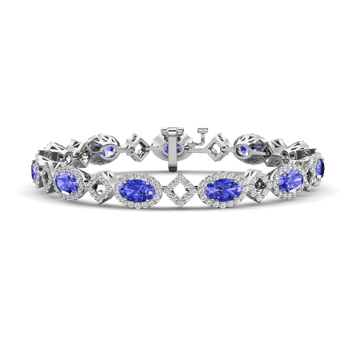Ivanna 7.61 ctw Oval Tanzanite and Round Natural Diamond Eternity Tennis Bracelet 