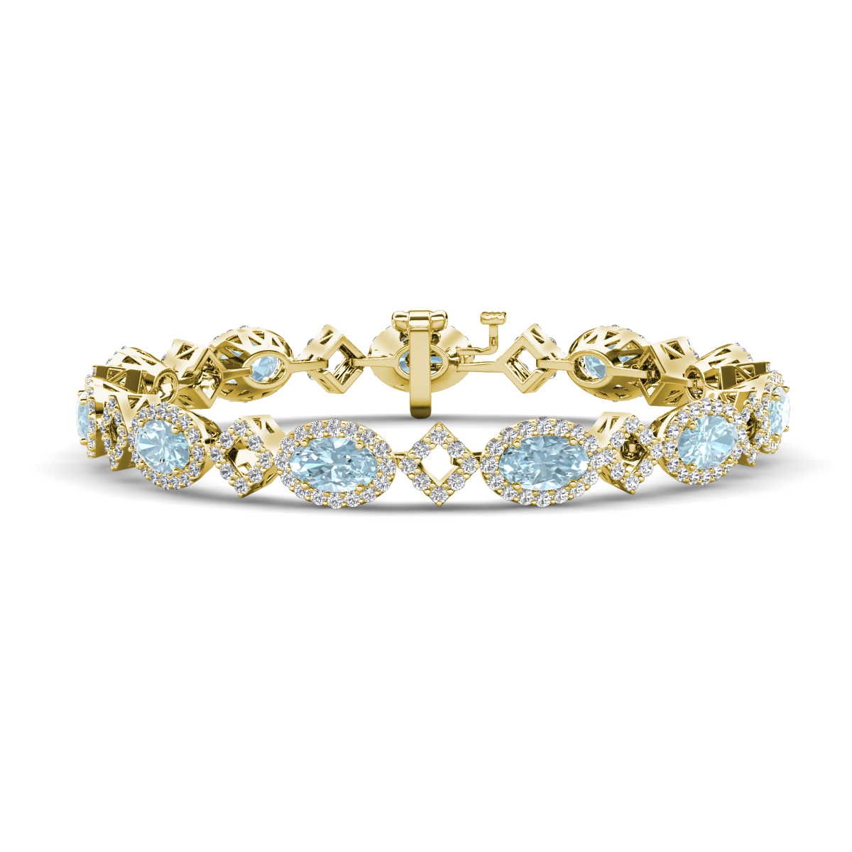 Ivanna 6.62 ctw Oval Aquamarine and Round Natural Diamond Eternity Tennis Bracelet 