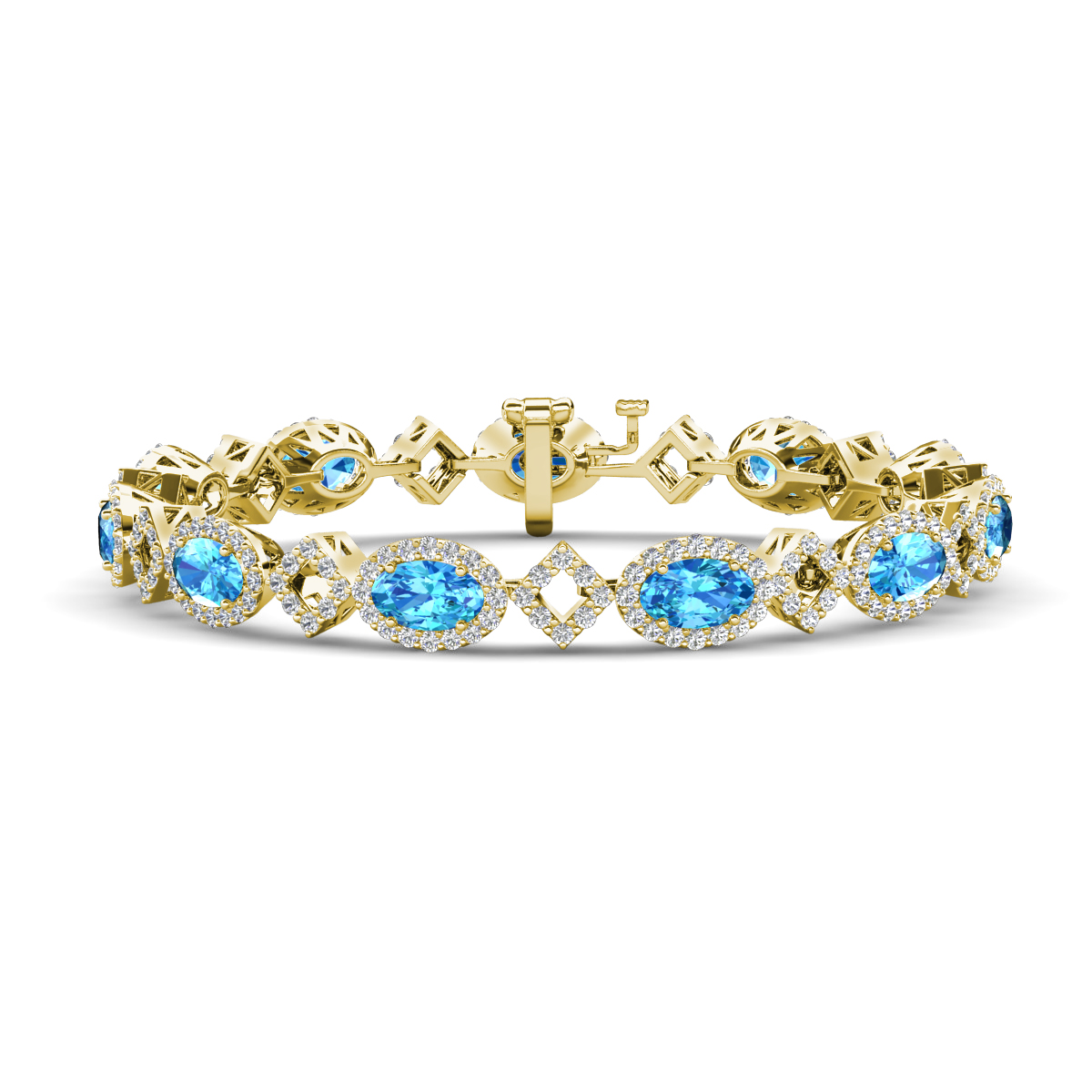 Ivanna 8.49 ctw Oval Blue Topaz and Round Natural Diamond Eternity Tennis Bracelet 