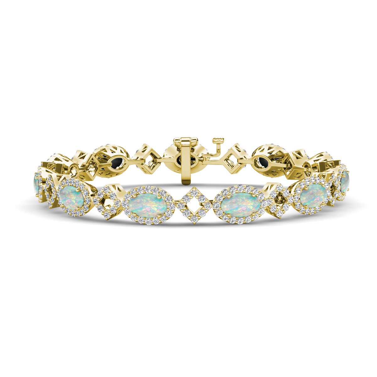 Ivanna 5.41 ctw Oval Opal and Round Natural Diamond Eternity Tennis Bracelet 