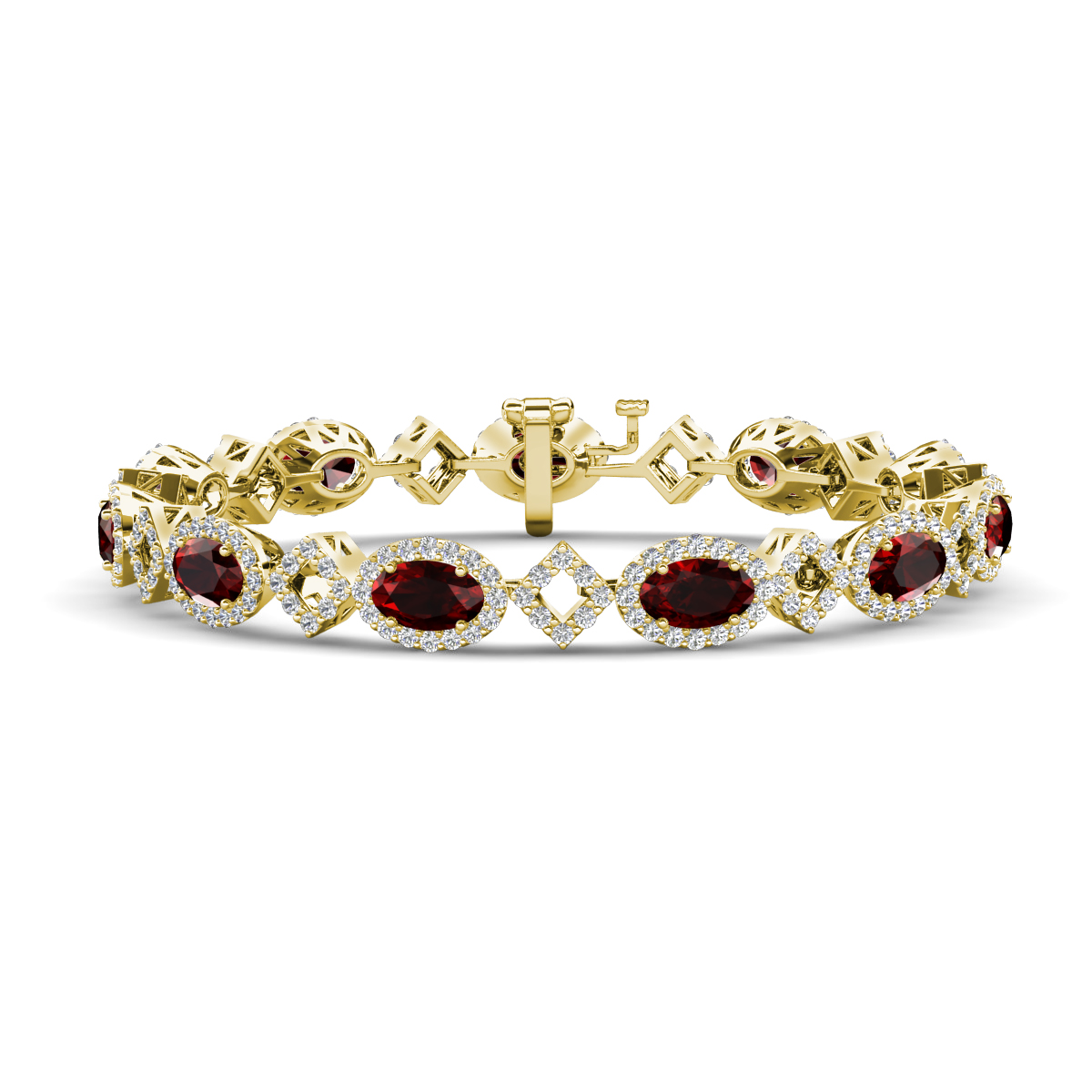 Ivanna 8.49 ctw Oval Red Garnet and Round Natural Diamond Eternity Tennis Bracelet 