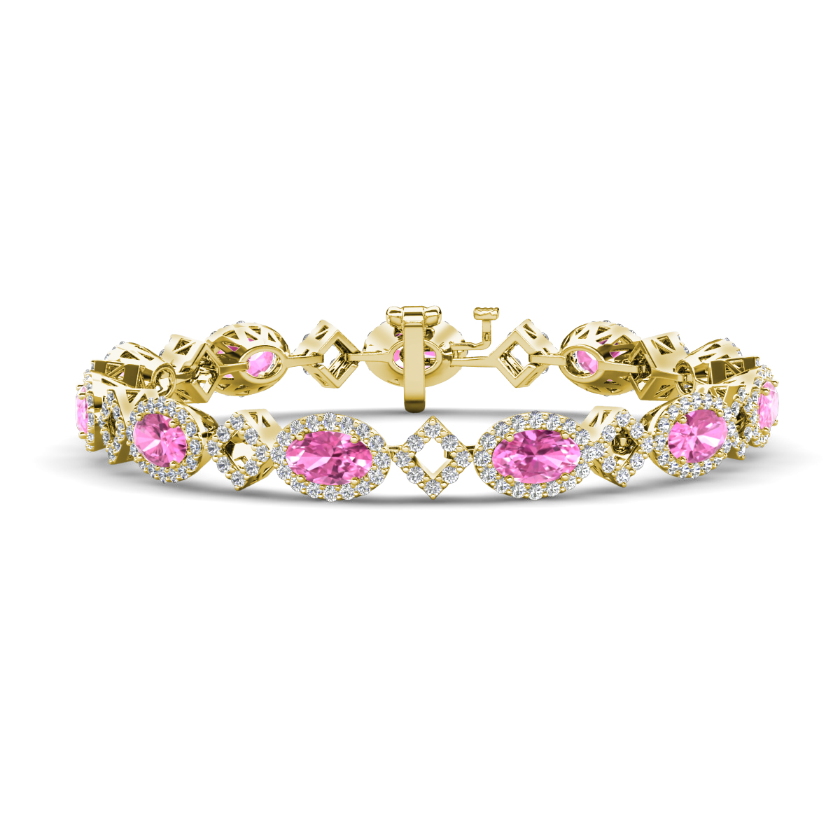 Ivanna 10.25 ctw Oval Created Pink Sapphire and Round Natural Diamond Eternity Tennis Bracelet 