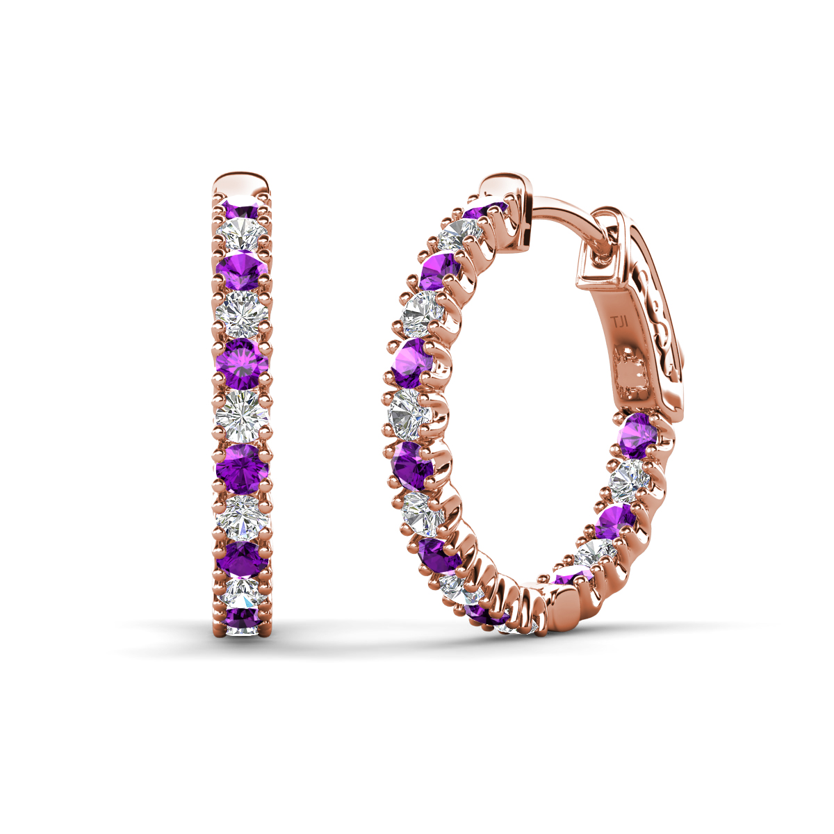 Amia 1.28 ctw Amethyst and Lab Grown Diamond Hoop Earrings 