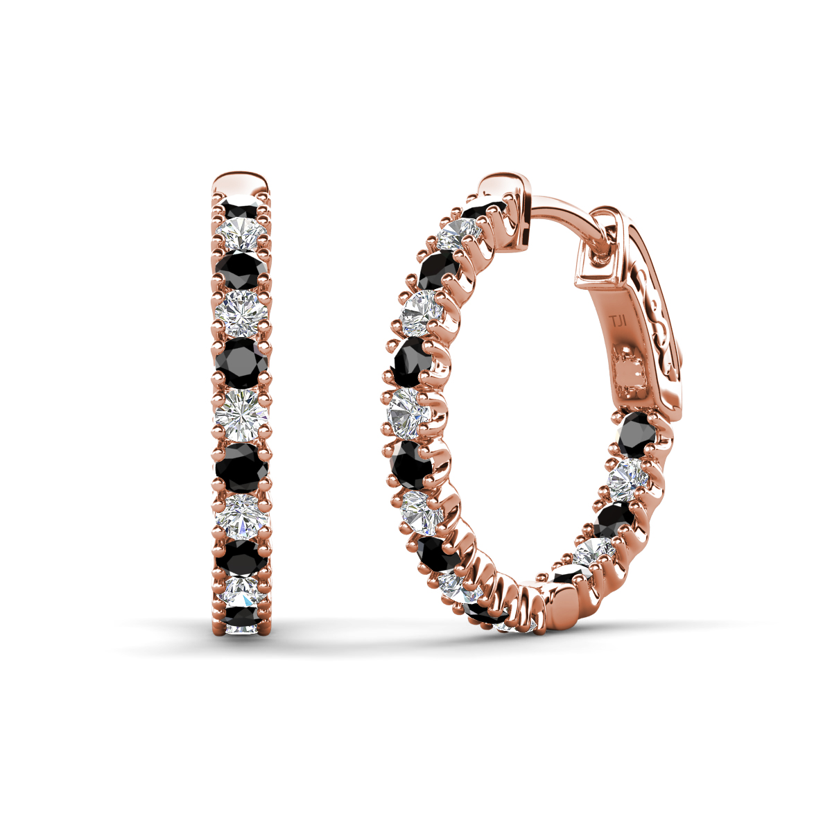 Amia 1.13 ctw Black Diamond and Lab Grown Diamond Hoop Earrings 