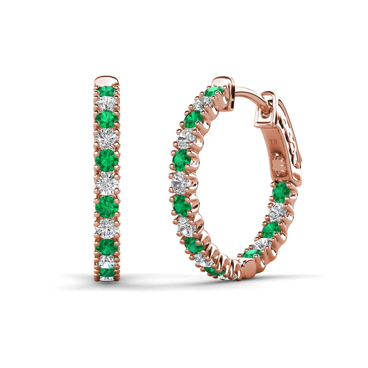 Amia 1.02 ctw Emerald and Lab Grown Diamond Hoop Earrings 