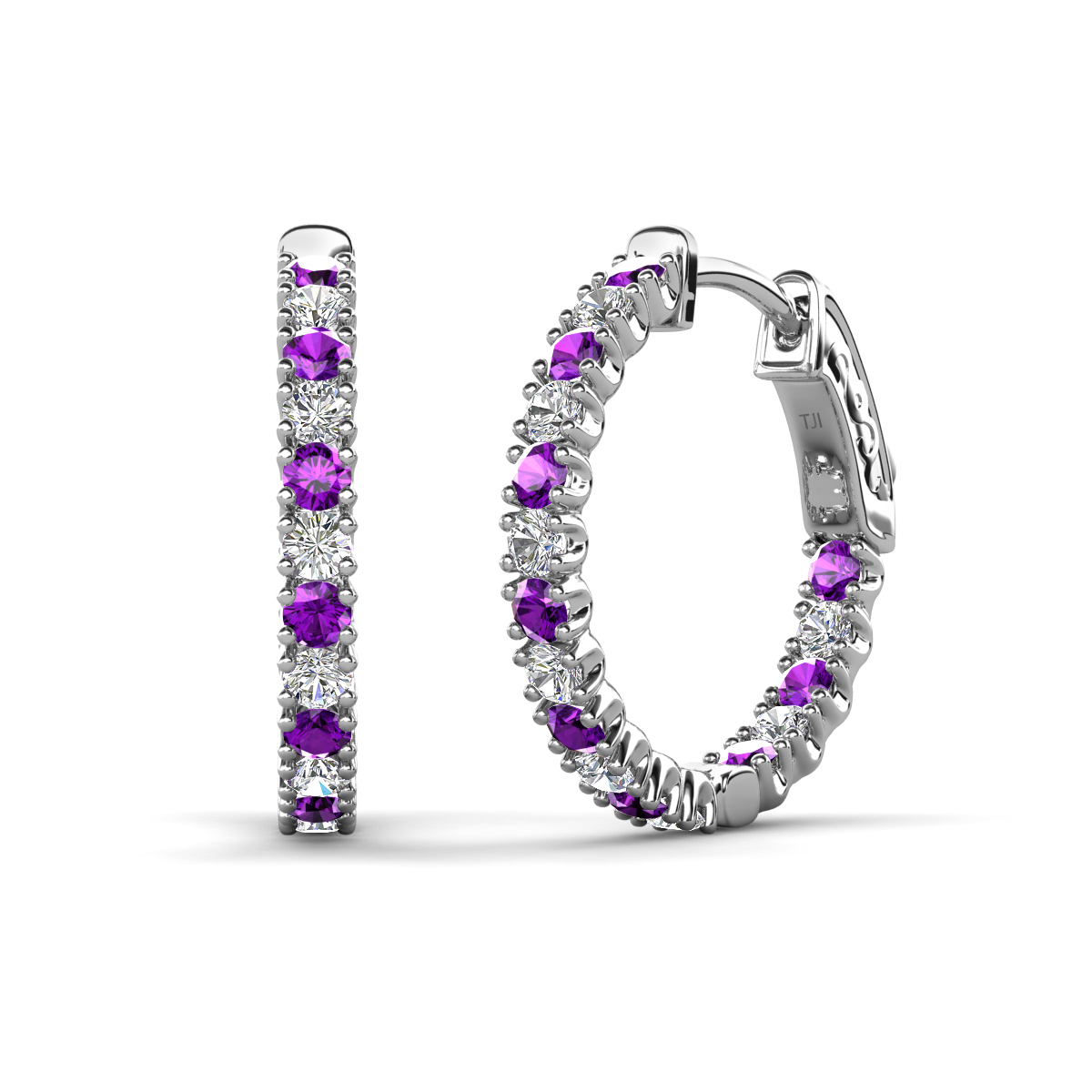 Amia 1.28 ctw Amethyst and Lab Grown Diamond Hoop Earrings 