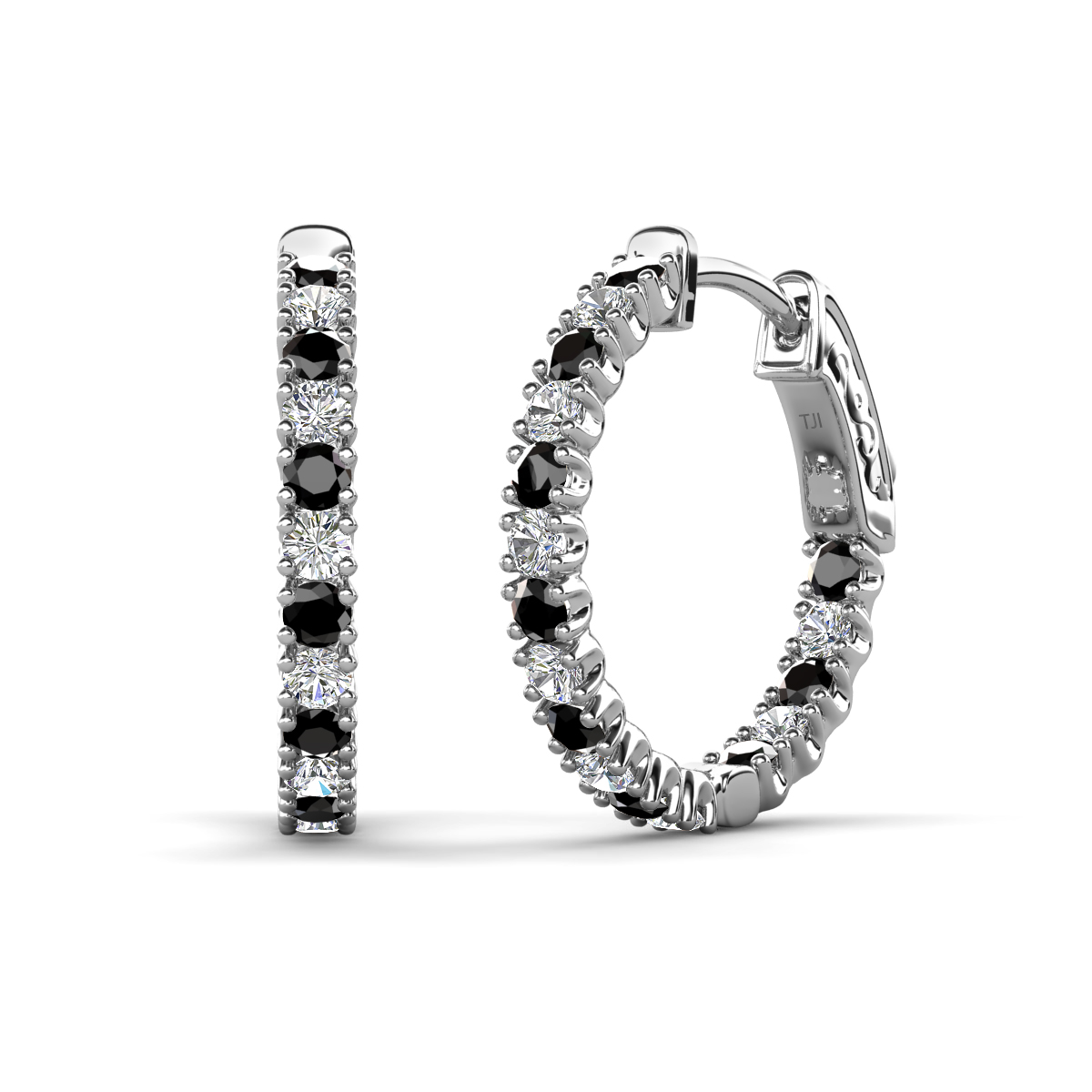 Amia 1.13 ctw Black Diamond and Lab Grown Diamond Hoop Earrings 