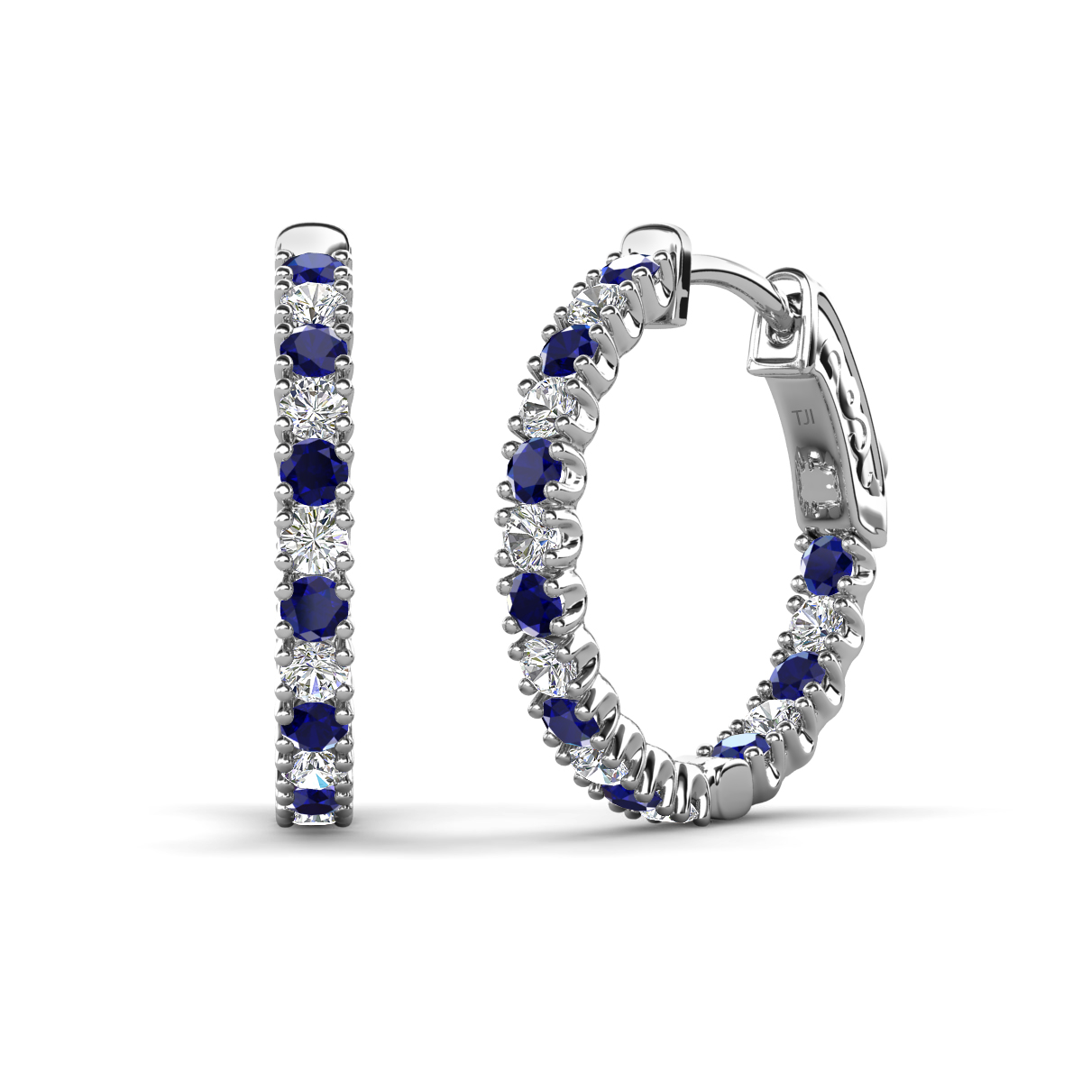 Amia 1.11 ctw Blue Sapphire and Lab Grown Diamond Hoop Earrings 