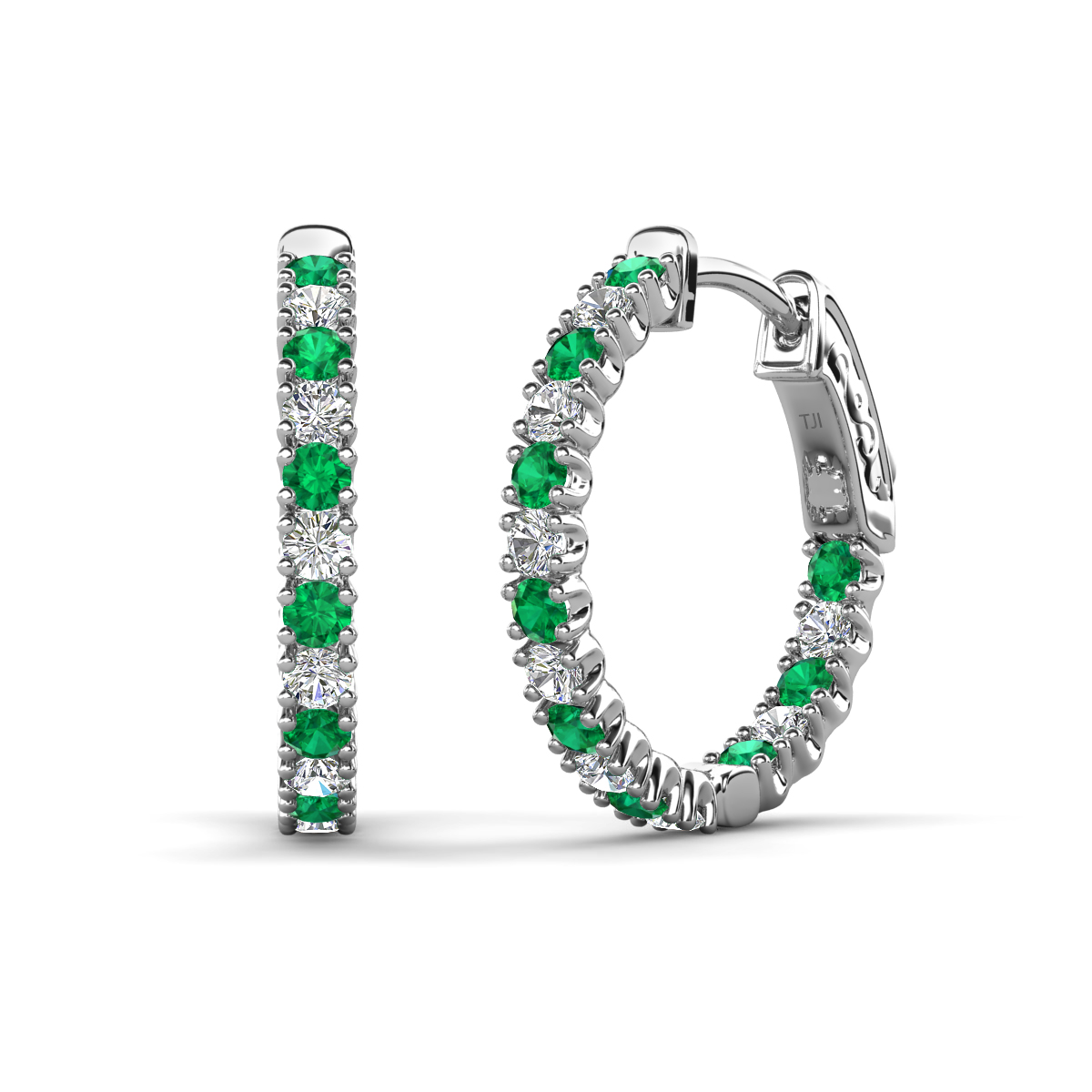 Amia 1.02 ctw Emerald and Lab Grown Diamond Hoop Earrings 