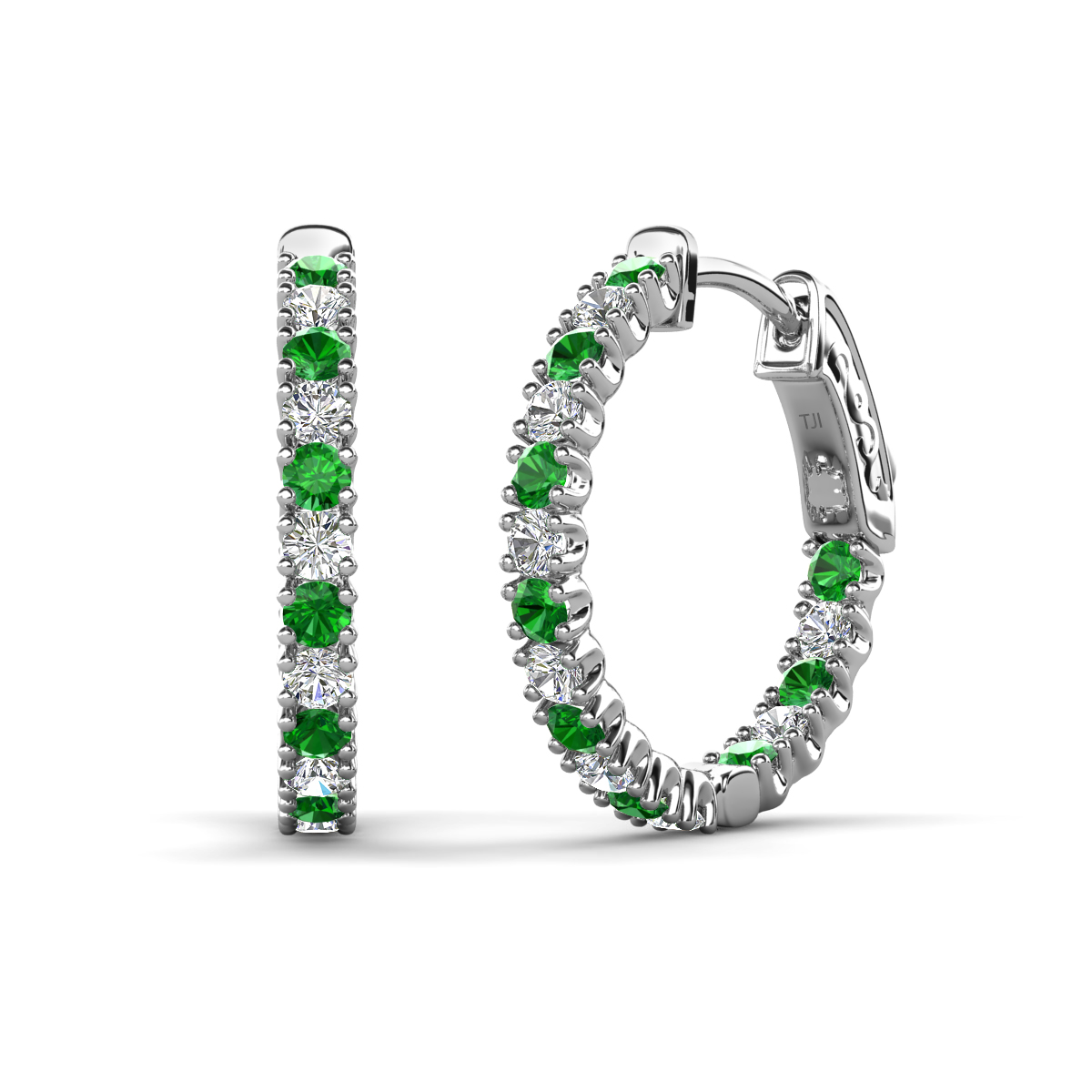Amia 1.11 ctw Green Garnet and Lab Grown Diamond Hoop Earrings 