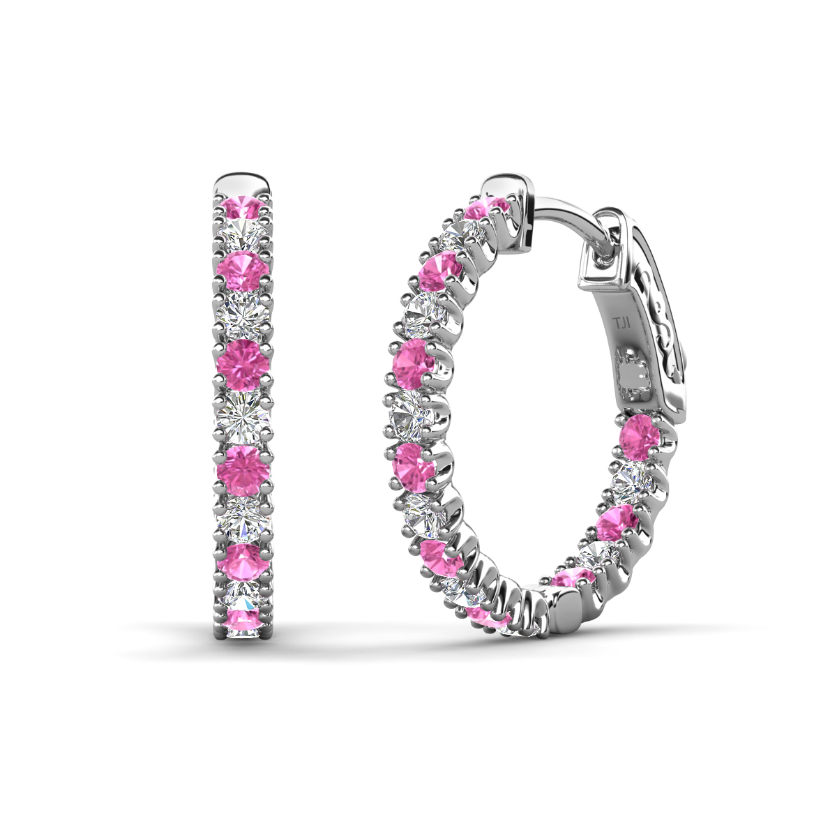 Amia 1.11 ctw Pink Sapphire and Lab Grown Diamond Hoop Earrings 